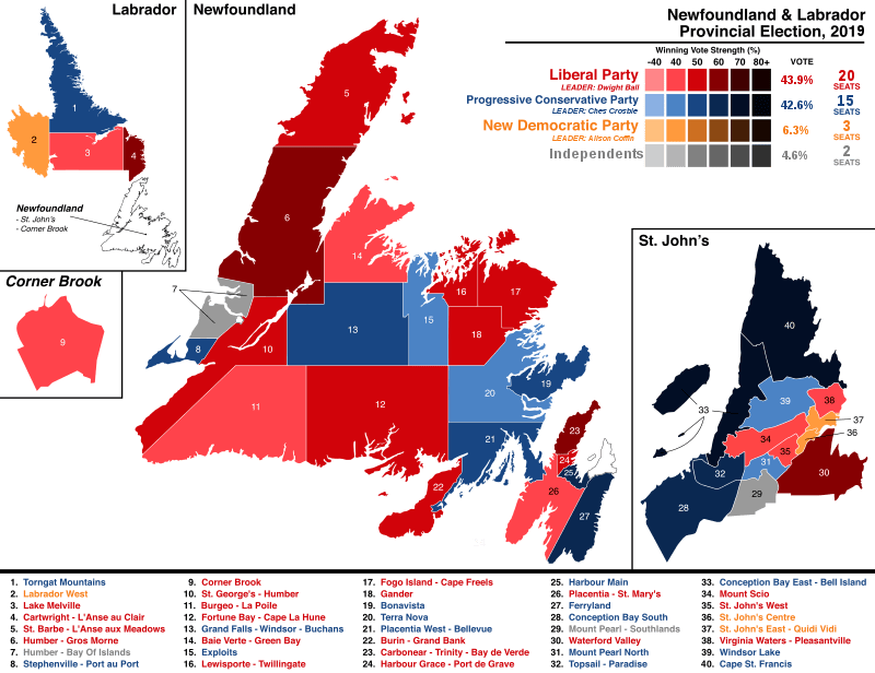 Results of the 2019 Newfoundland and Labrador general election r/MapPorn