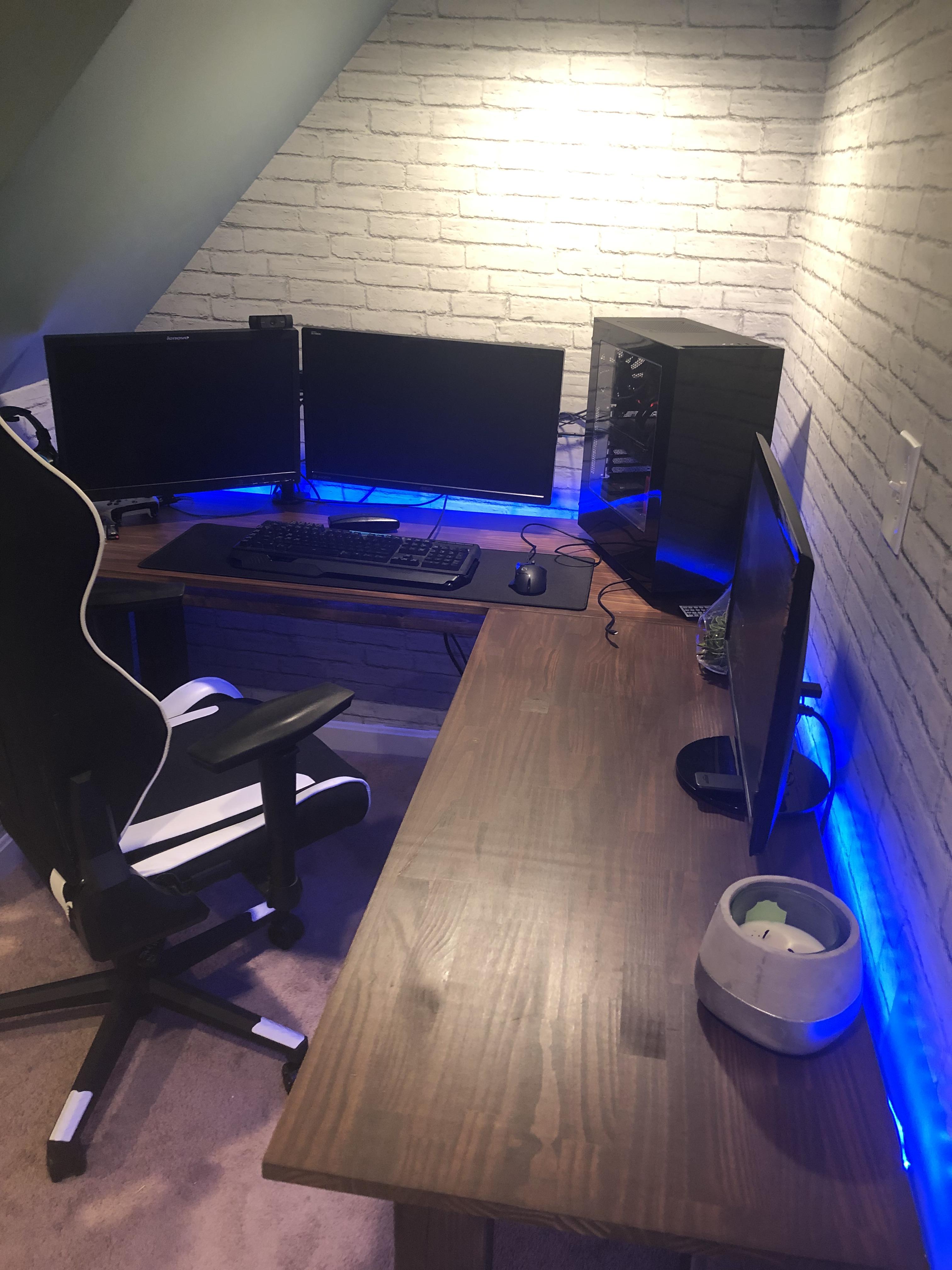 Custom built desk picture with lights on! r/battlestations