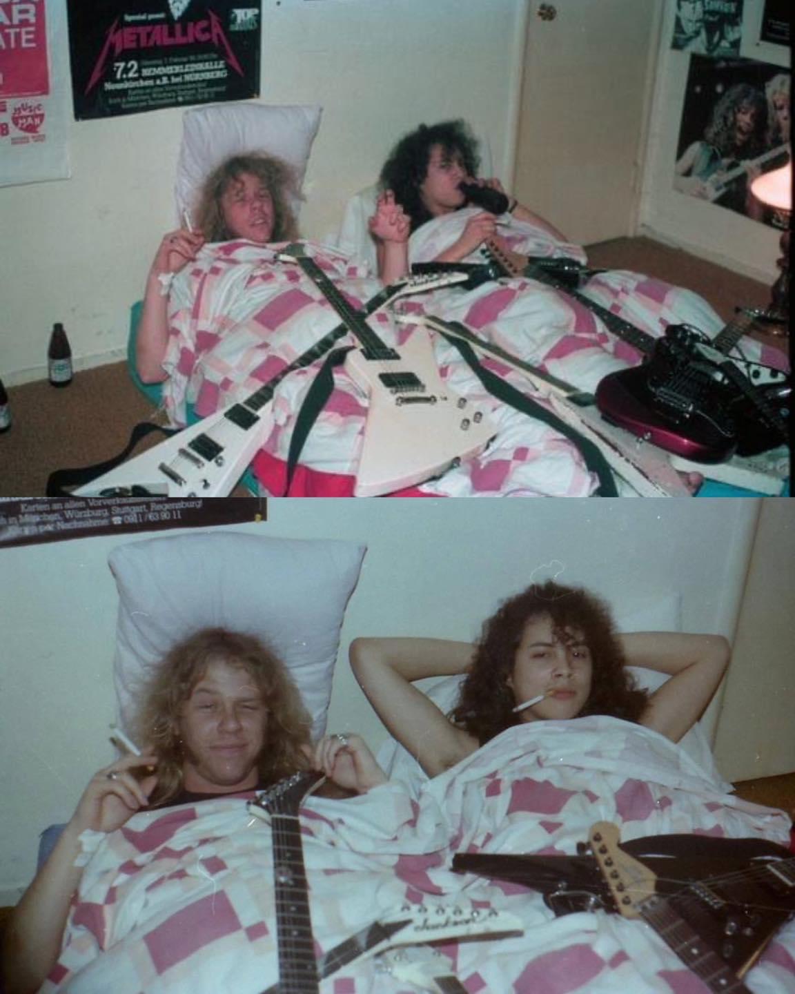 James Hetfield and Kirk Hammett at Hammett’s mom’s house in El Sobrante
