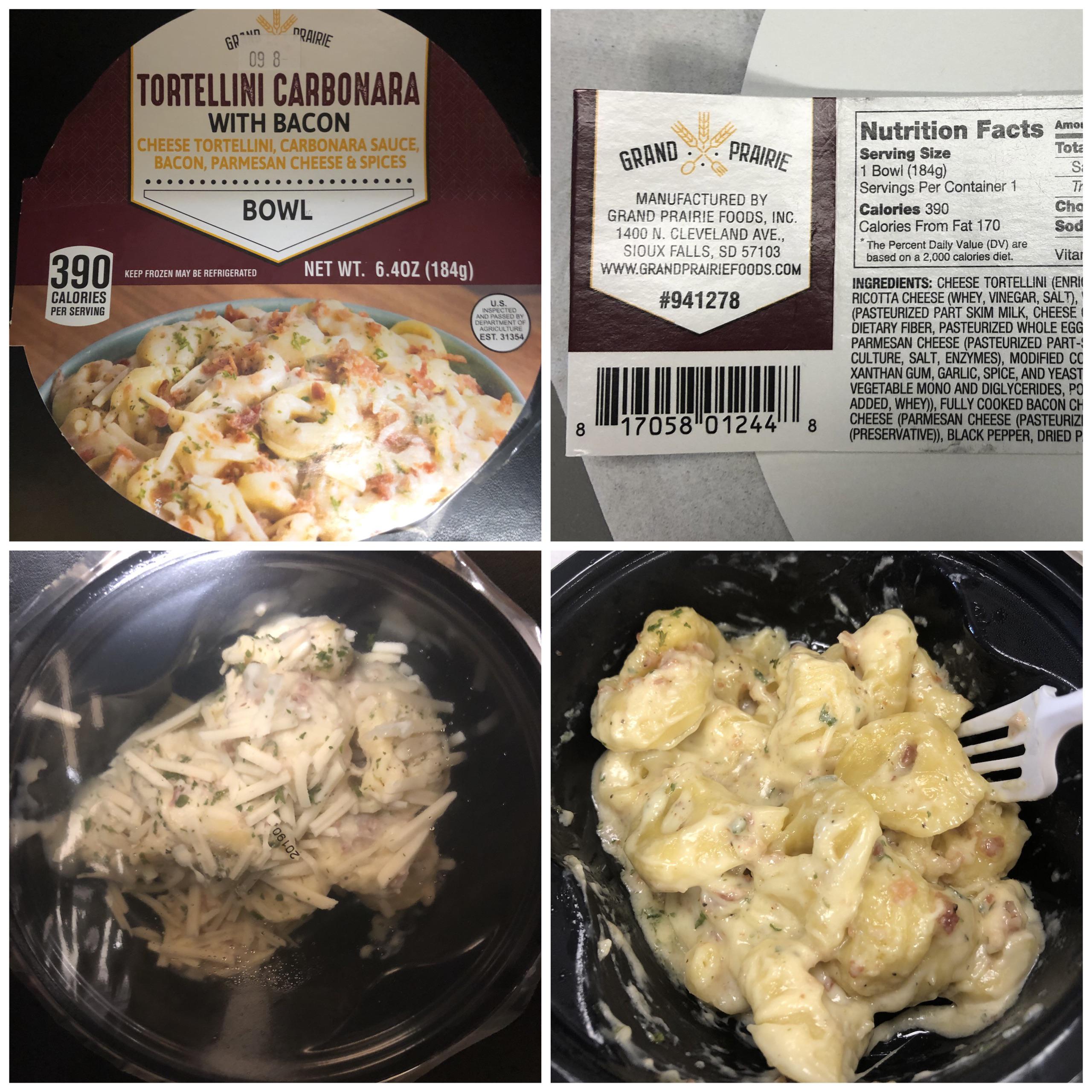Grand Prairie Tortellini Carbonara Pasta was tender with plenty of cheese filling, sauce was a