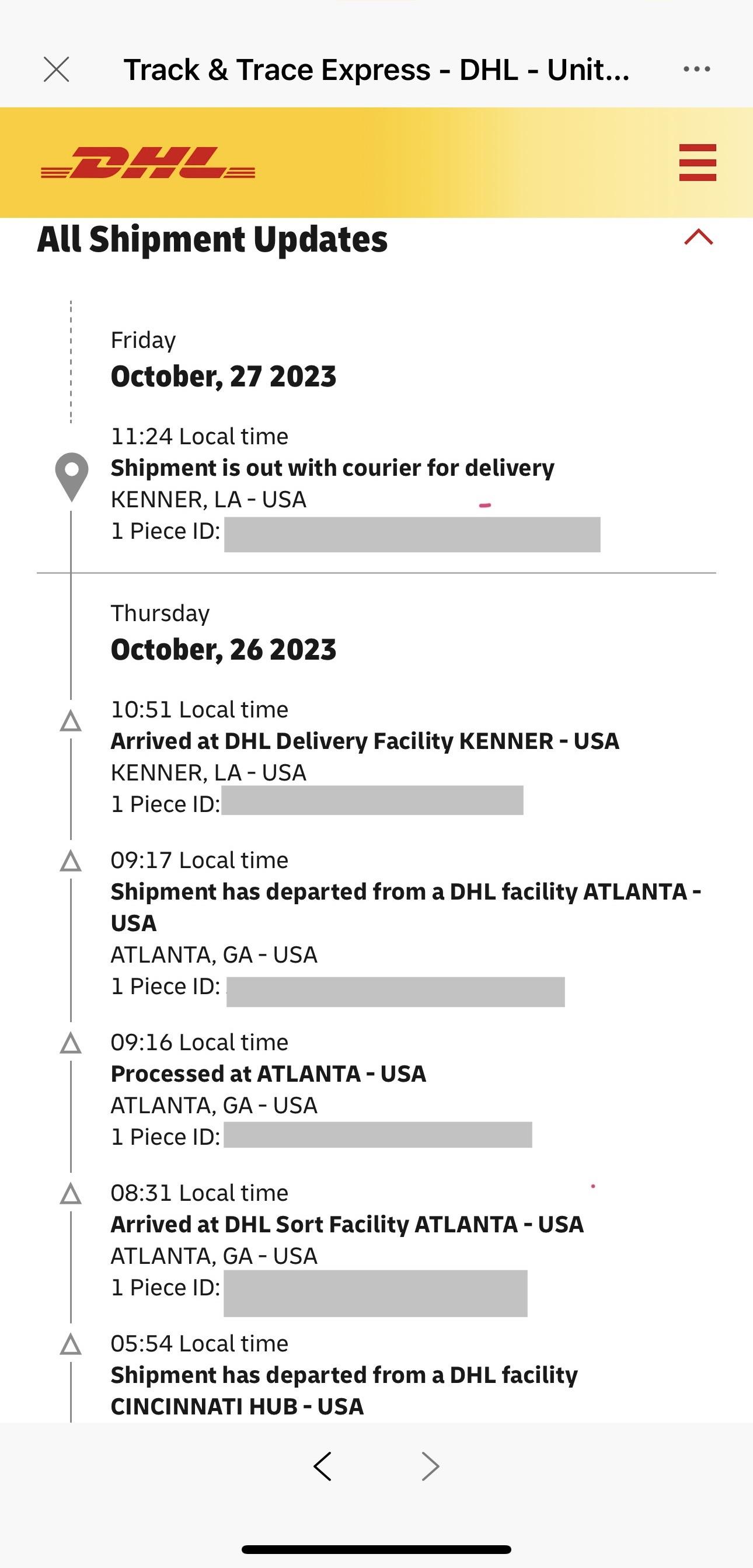 Does “shipment is out with courier for delivery” mean it will be