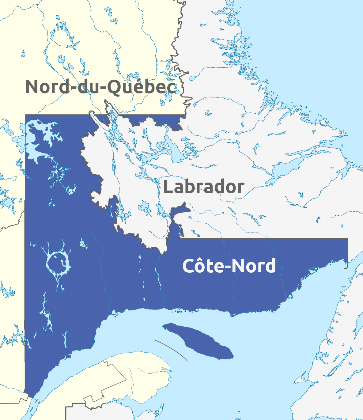 The latitudebased border between CôteNord and NordduQuébec leads to