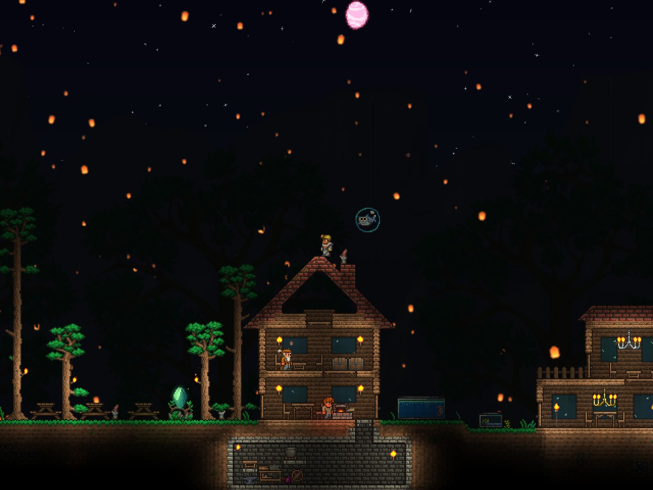 Floating lanterns during the night. That's so amazing ^_^ r/Terraria