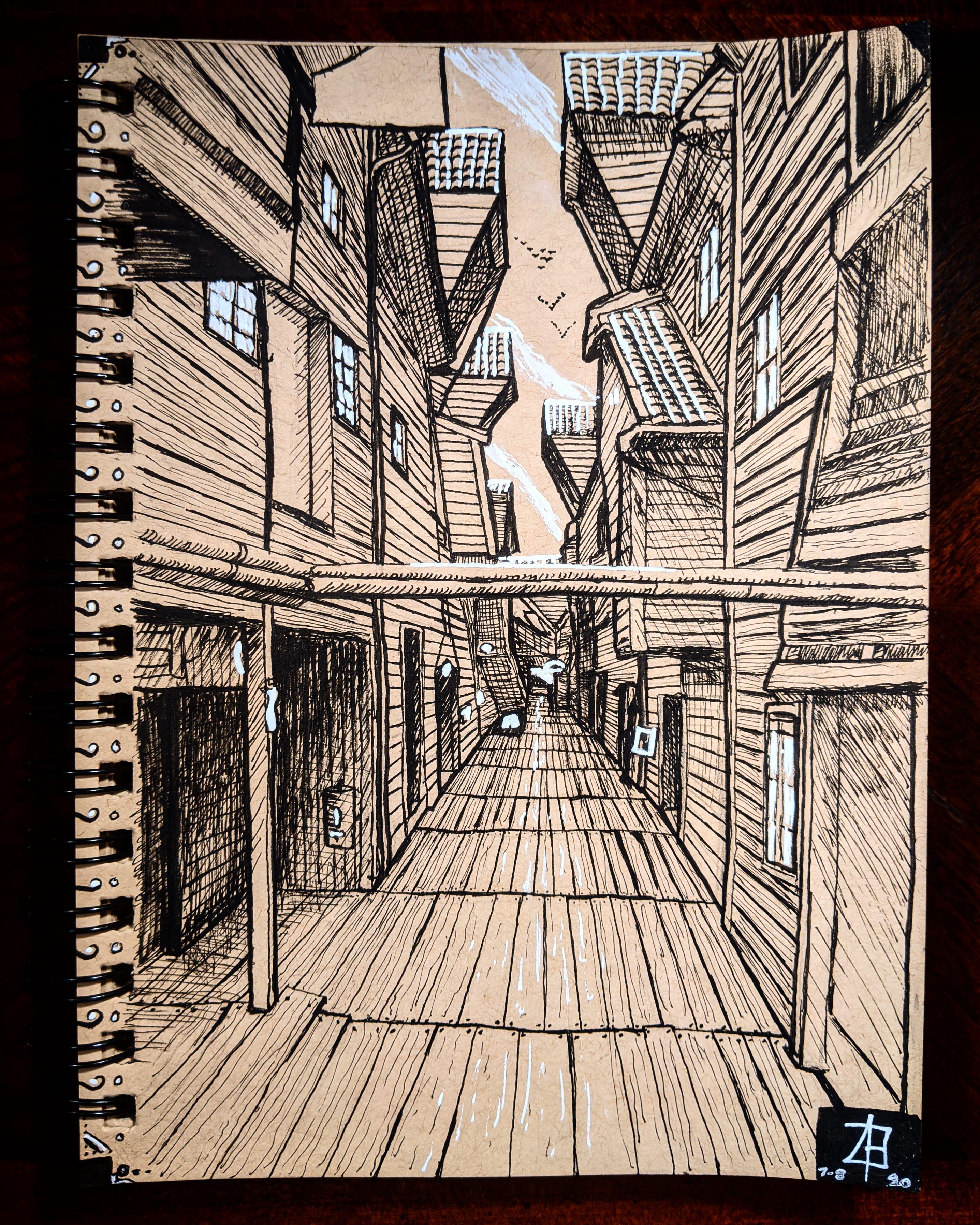 Untitled, what I call a "true freehand" point perspective sketch