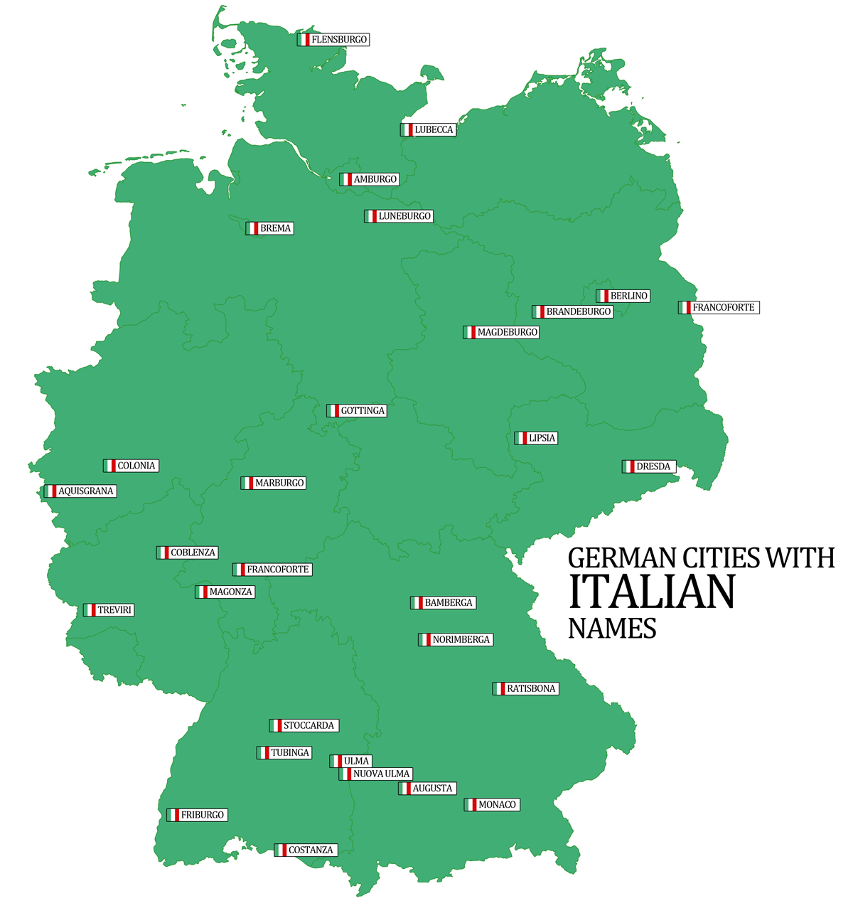 German Cities with Italian names Cartography, Map, City