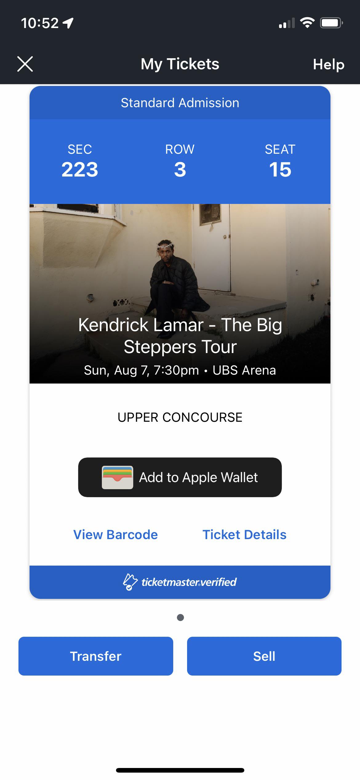 Selling a Kendrick ticket for 65 August 7th UBS Arena r/Concerts