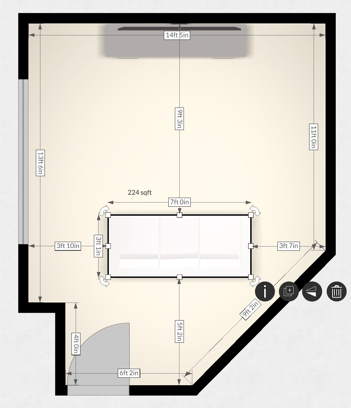 Nonrectangular room with 5 walls, please suggest best possible seating
