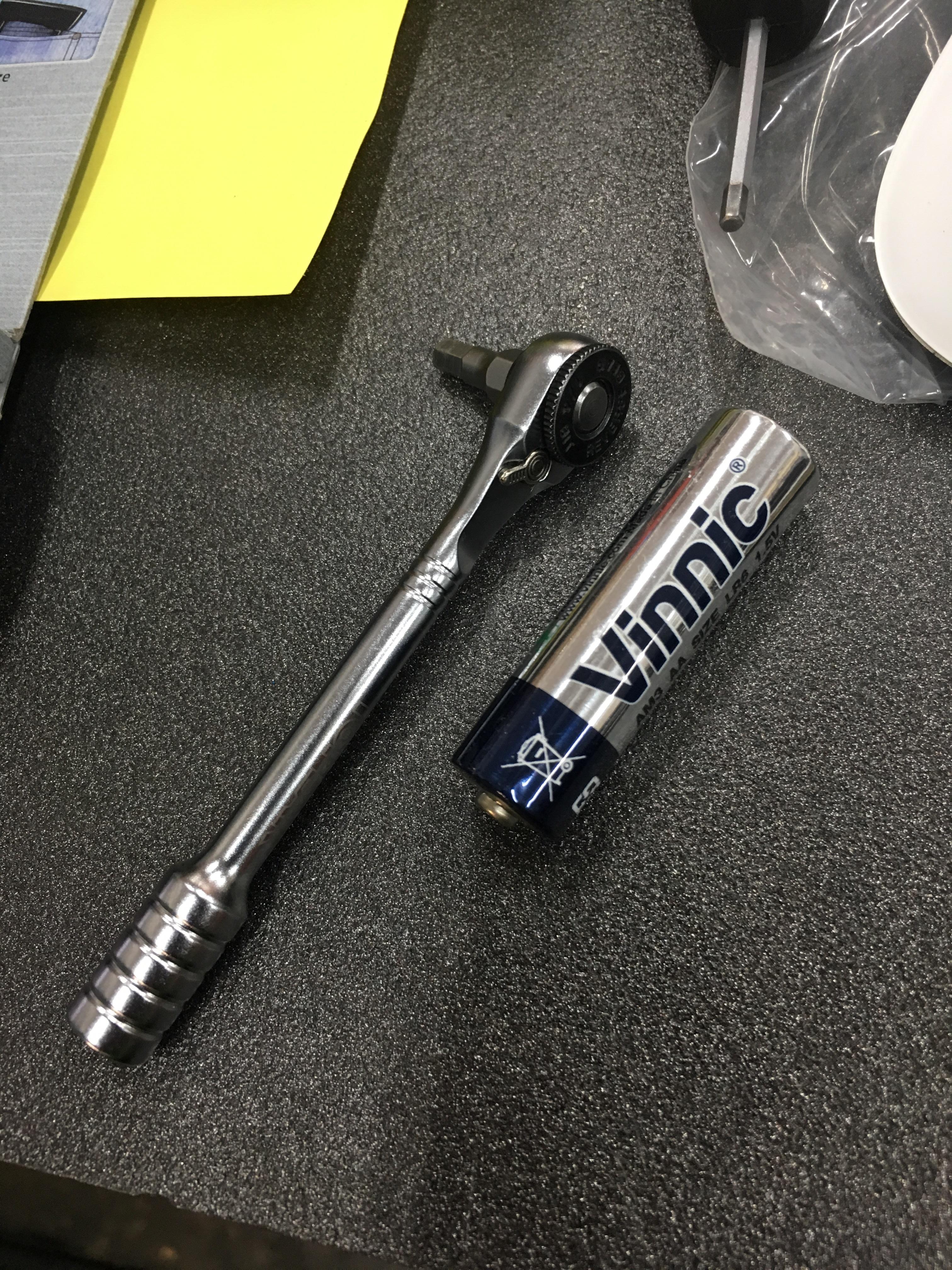 Tiny ratchet wrench! Topeak ratchet rocket bike tool. That’s an AA