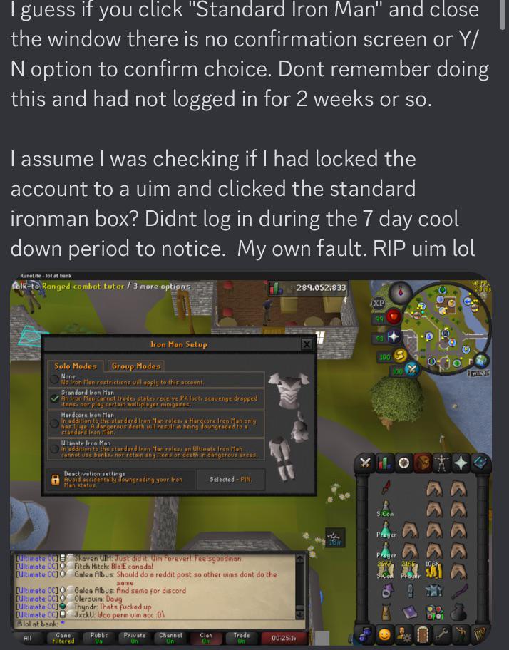 Accidentally downgraded Uim : r/2007scape