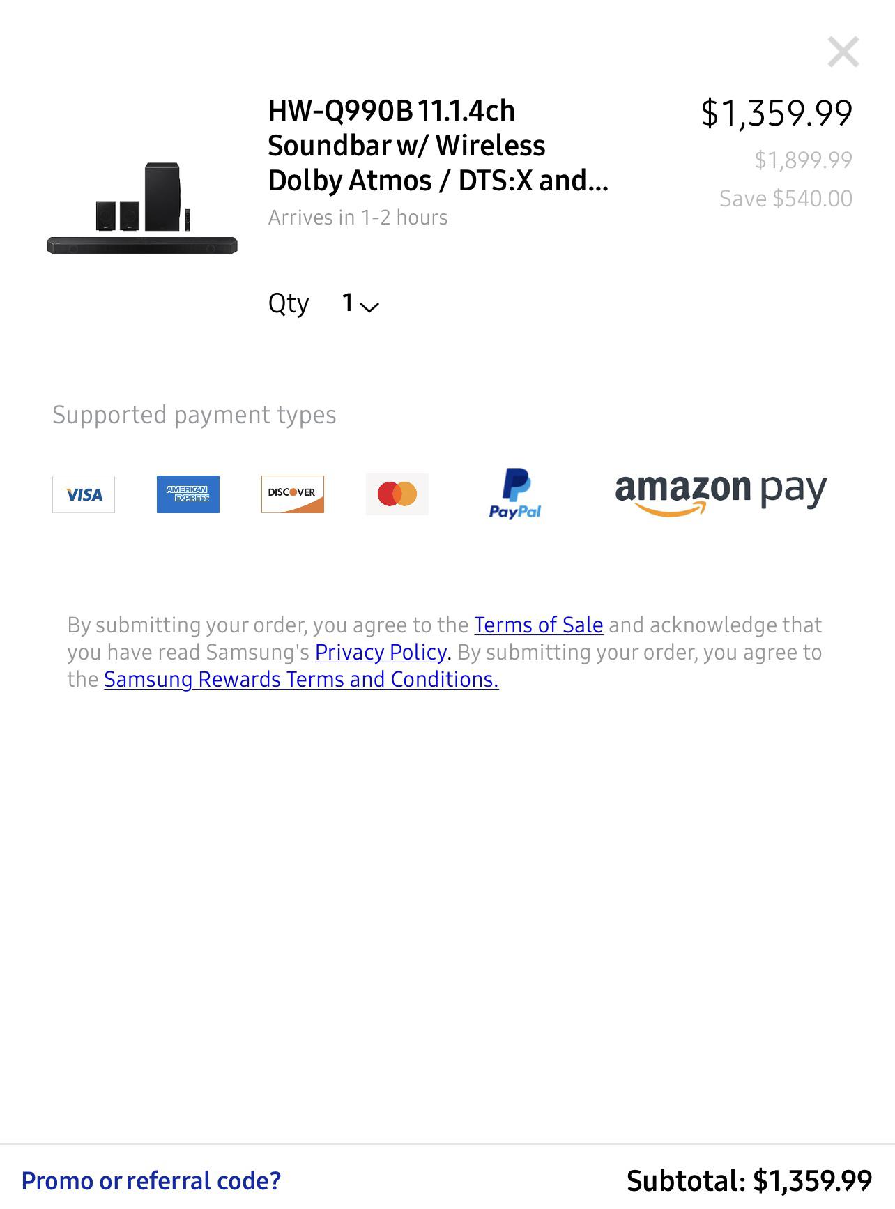 Samsung Q990B on sale for 1359.99 with education/EPP discount only r