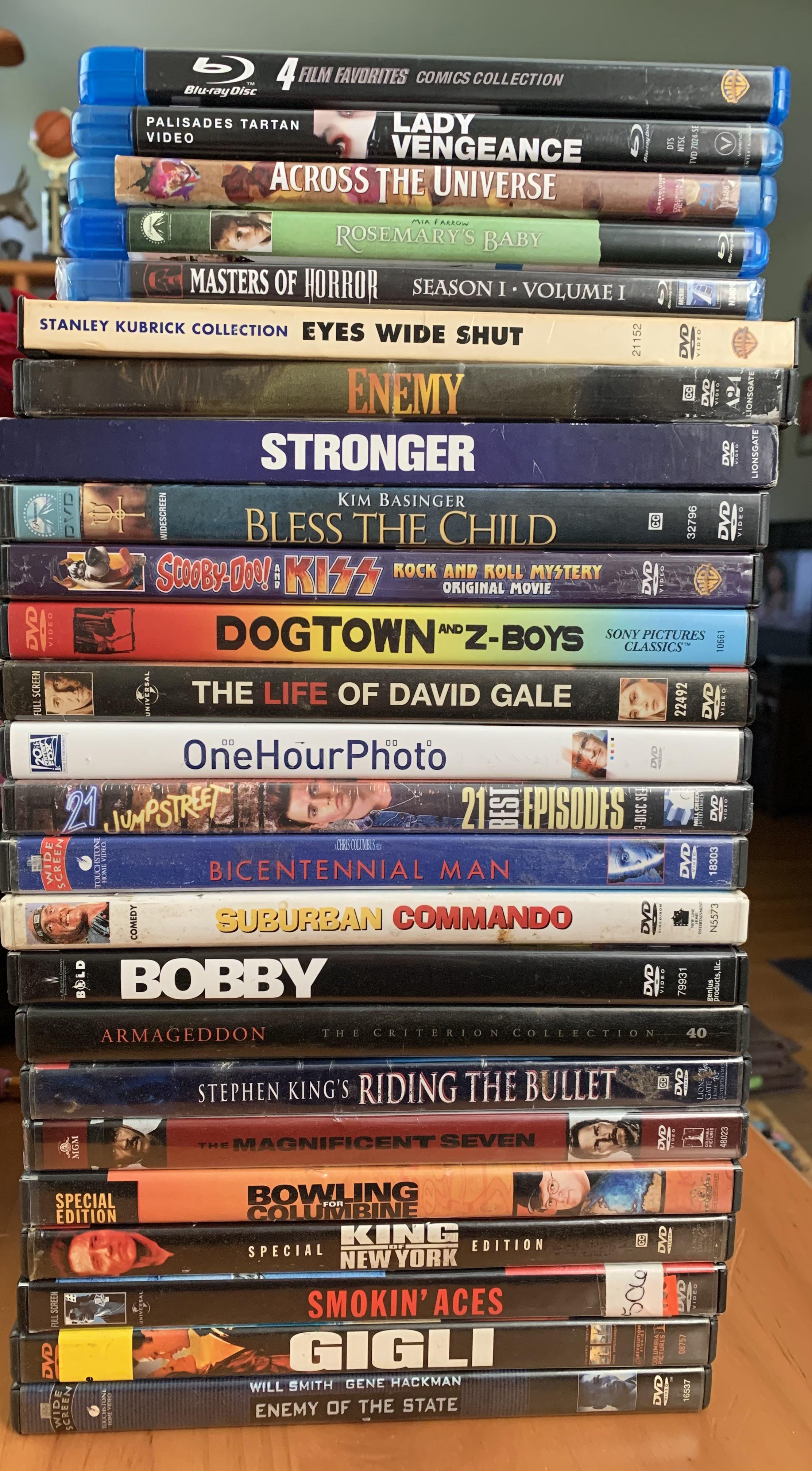 I bought 25 movies today, a local pawn shop had a sale where dvds were