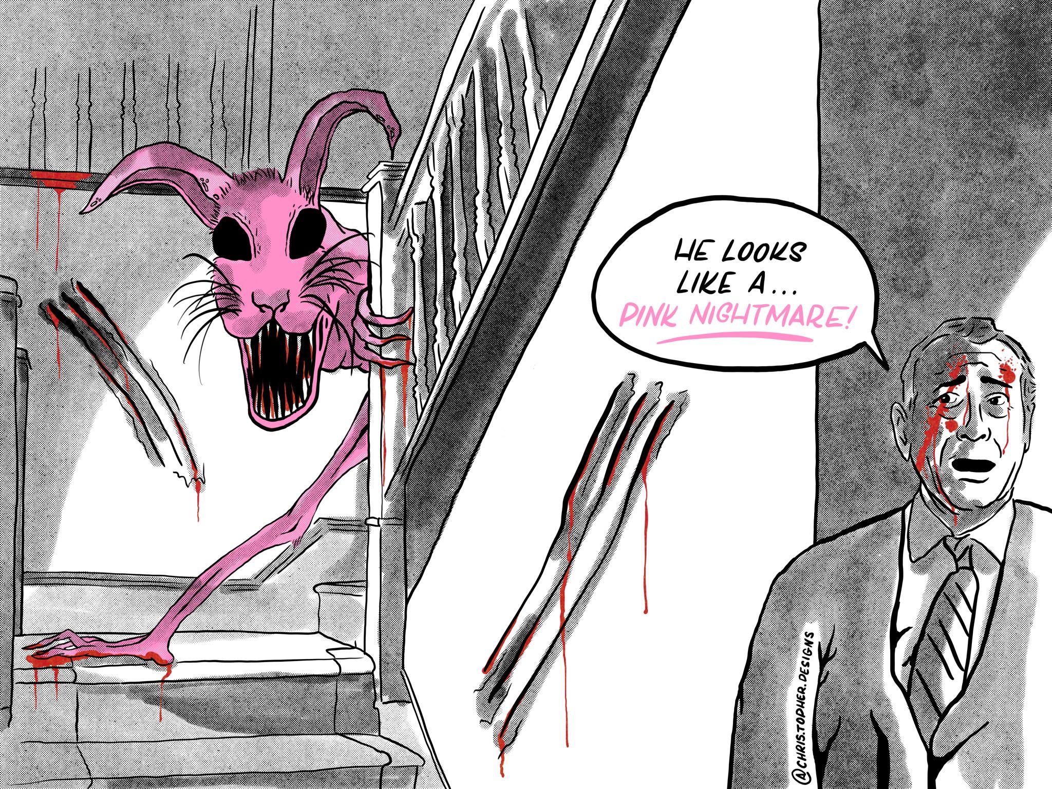 He looks like a PINK NIGHTMARE! imsorryjon