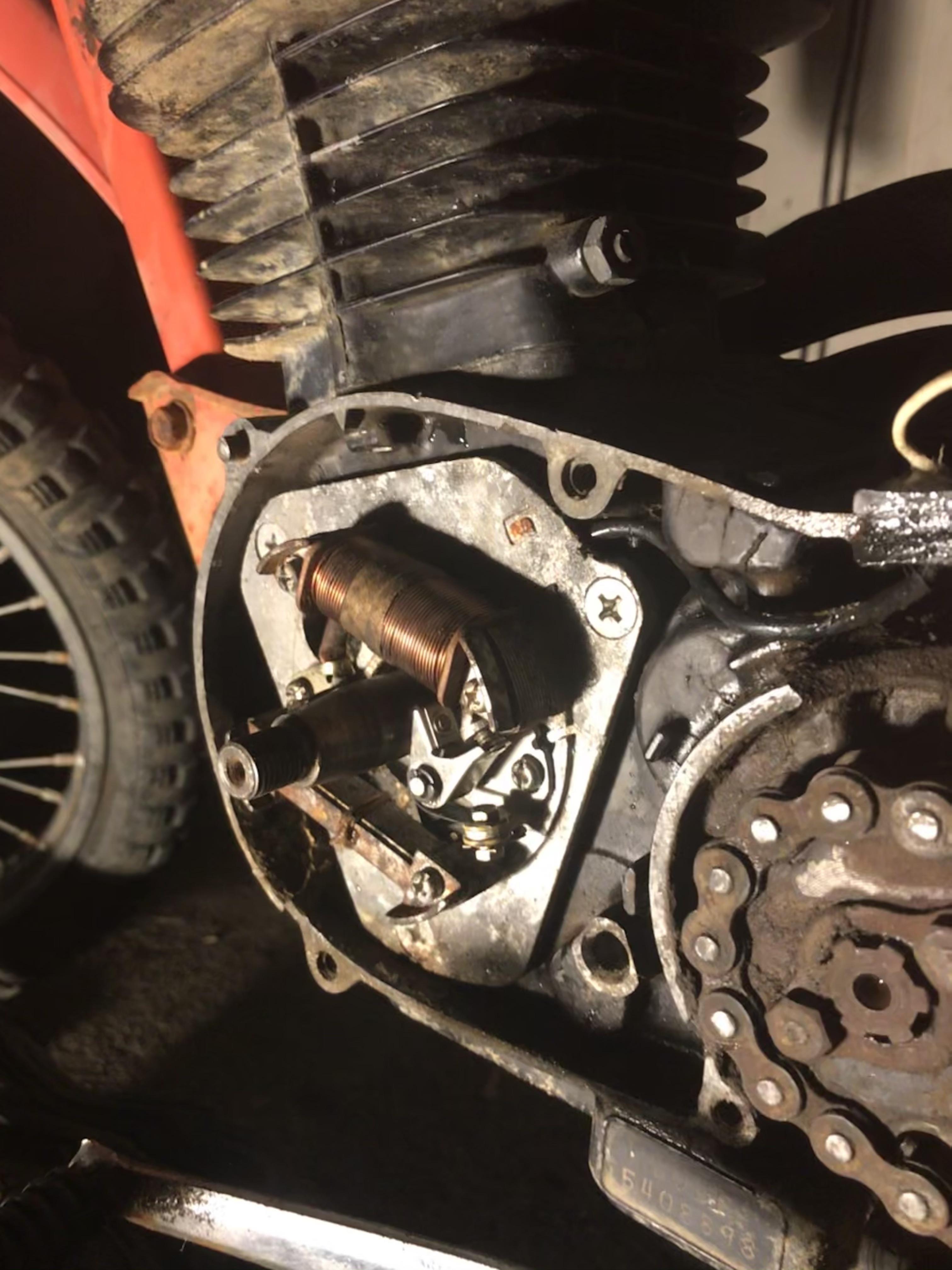 1985 honda xr100. I took the flywheel off to inspect the points and set