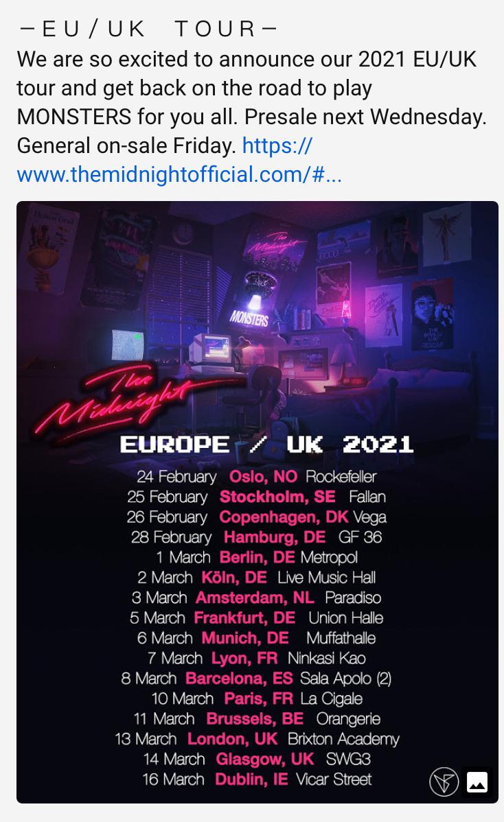 EU/UK 2021 tour dates r/TheMidnight