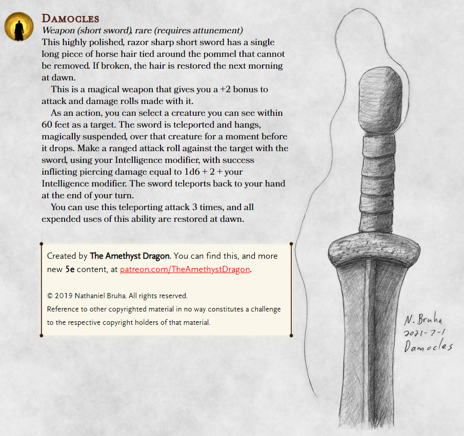 Damocles a magic sword inspired by that one story now illustrated