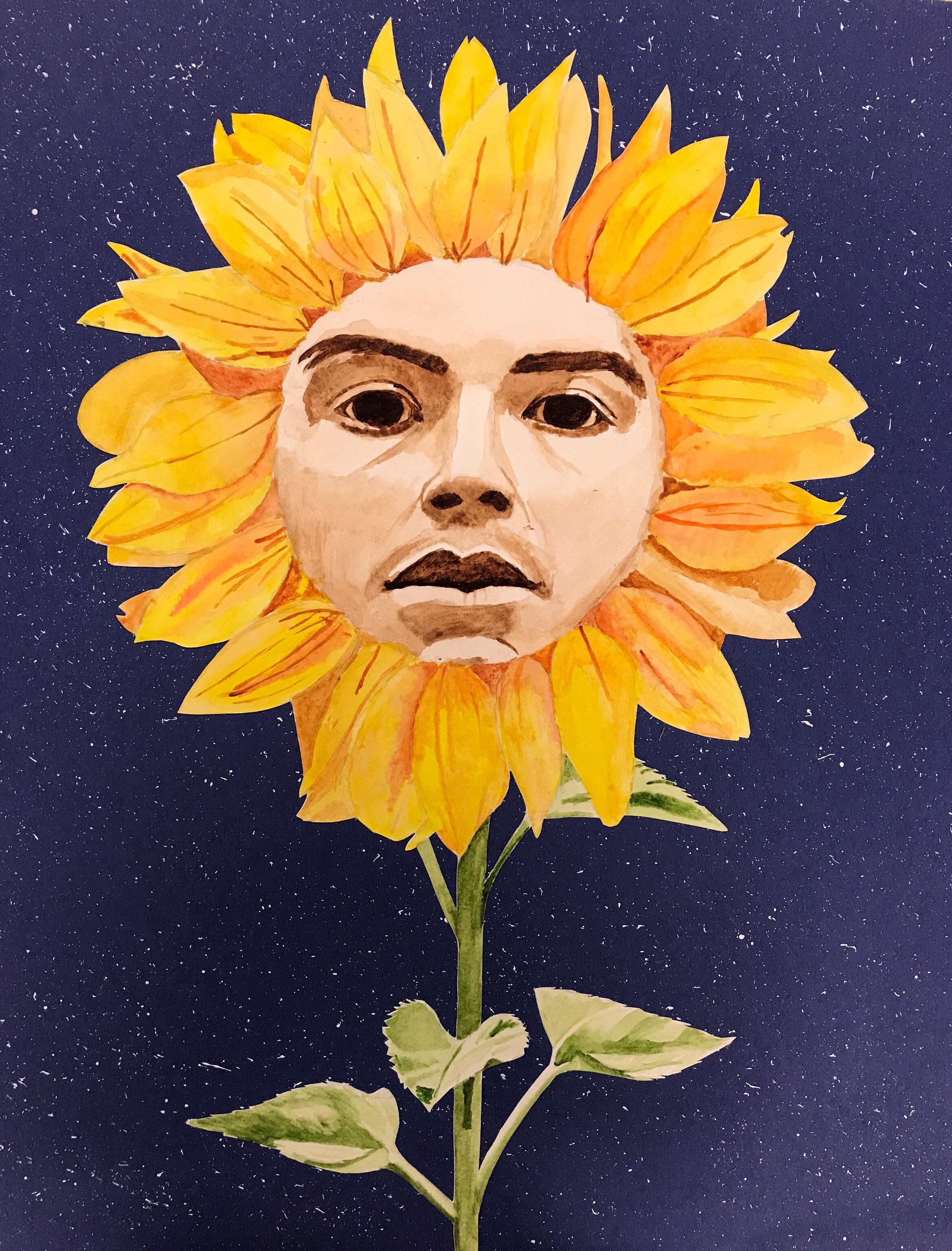 Flower Boy, 16" x 24", Watercolor & Acryllic r/Art
