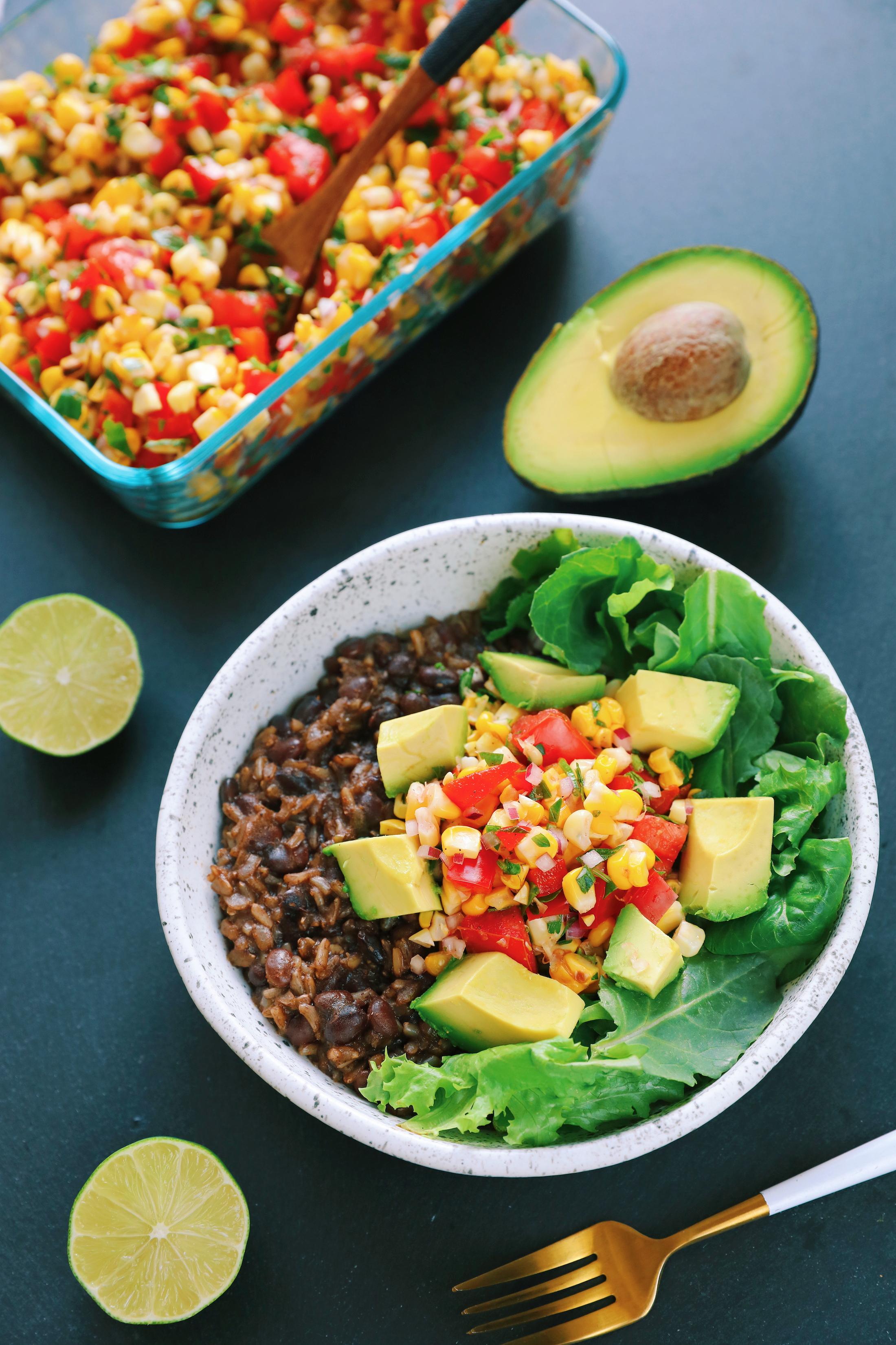 My Favorite Burrito Bowl Black Beans & Rice with Roasted Corn Salsa