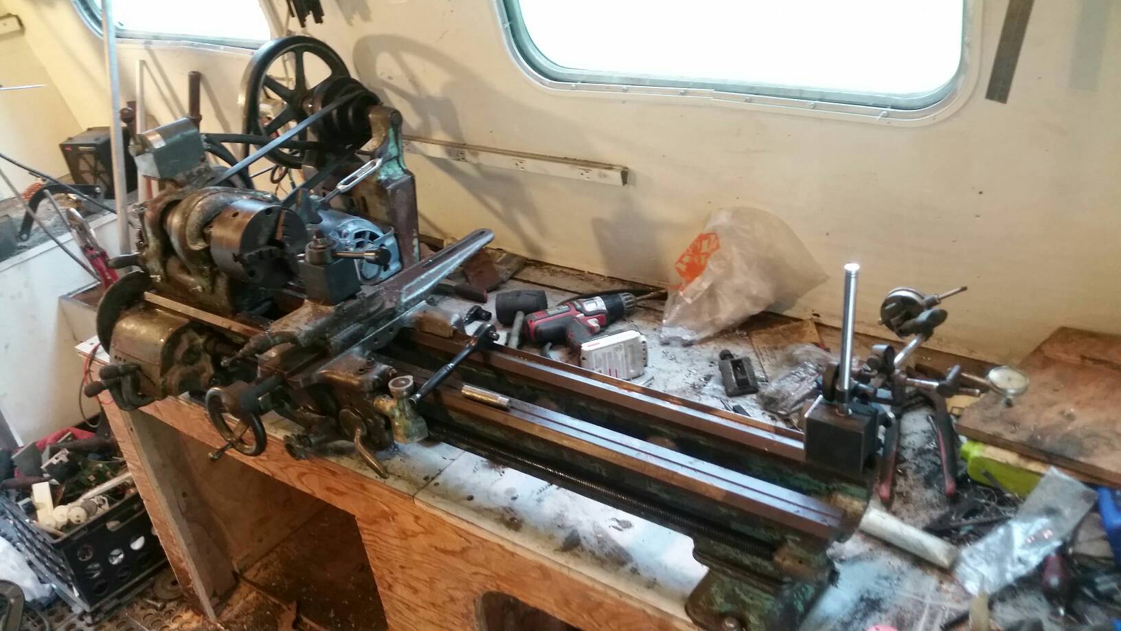 The rusty lathe I posted earlier after being torn apart and and