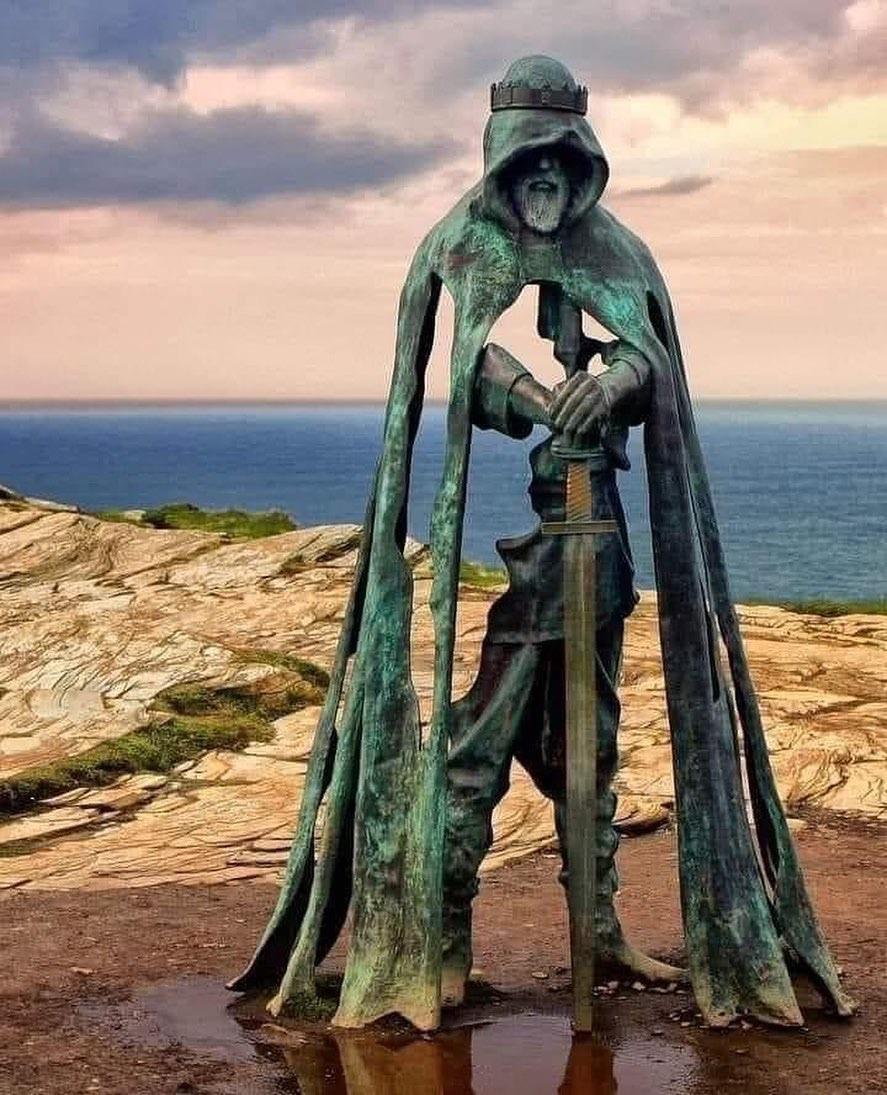 An 8foot Bronze statue of King Arthur overlooks the Atlantic Coast of