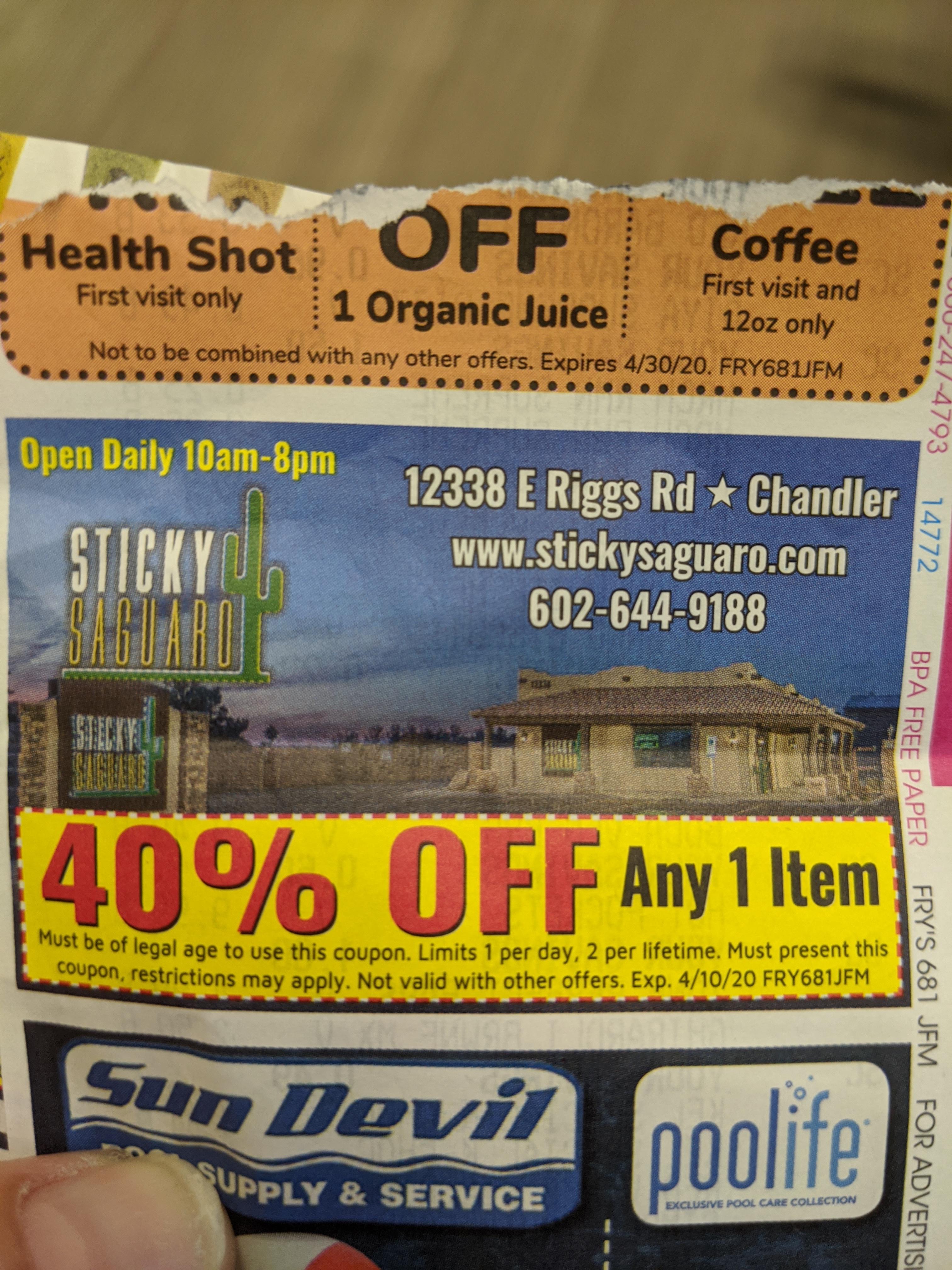 Sticky Saguaro coupon alert! Back of receipts from Fry's Gilbert