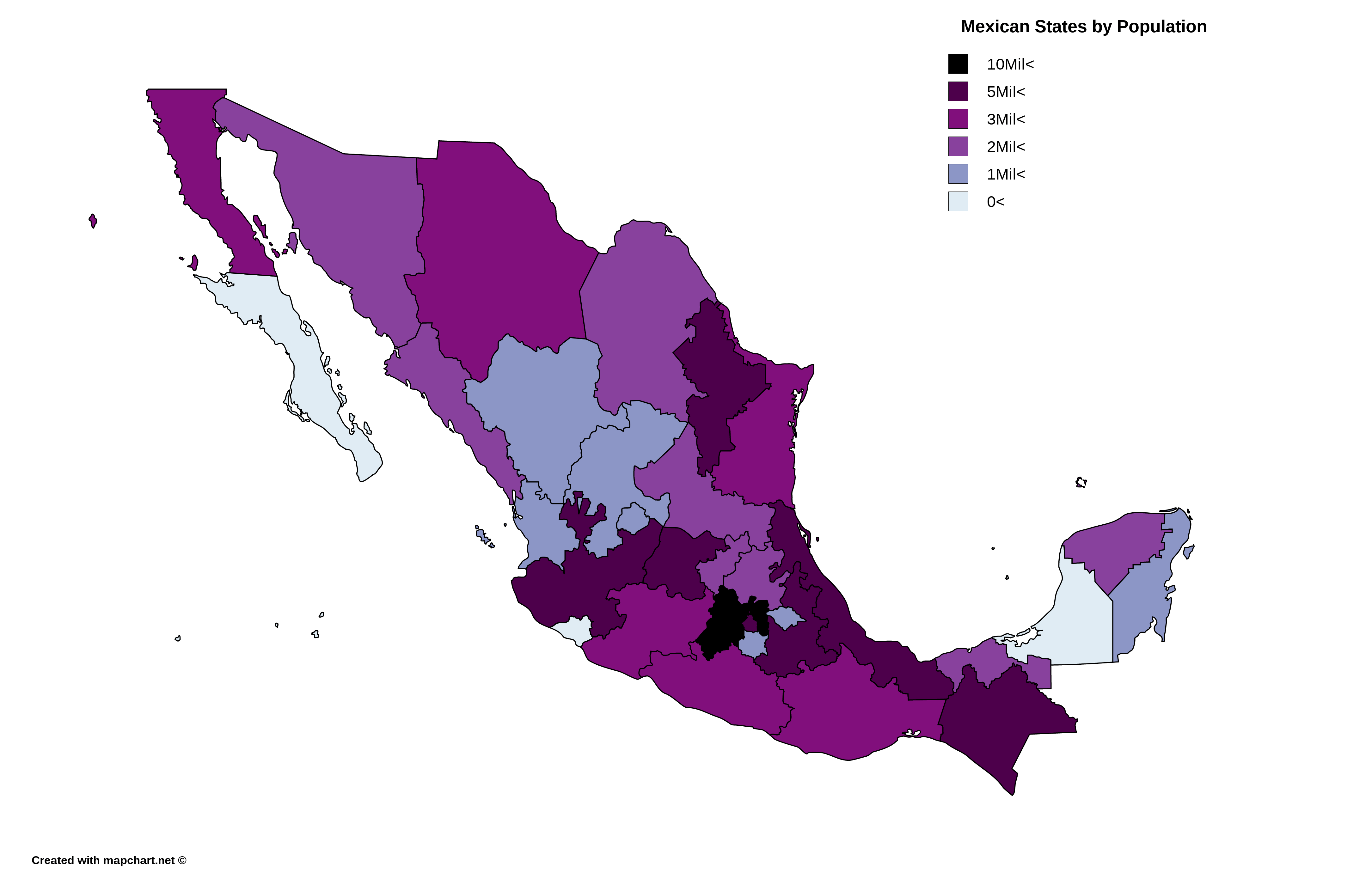 Mexican States by Population [OC] [4340,2800] r/MapPorn