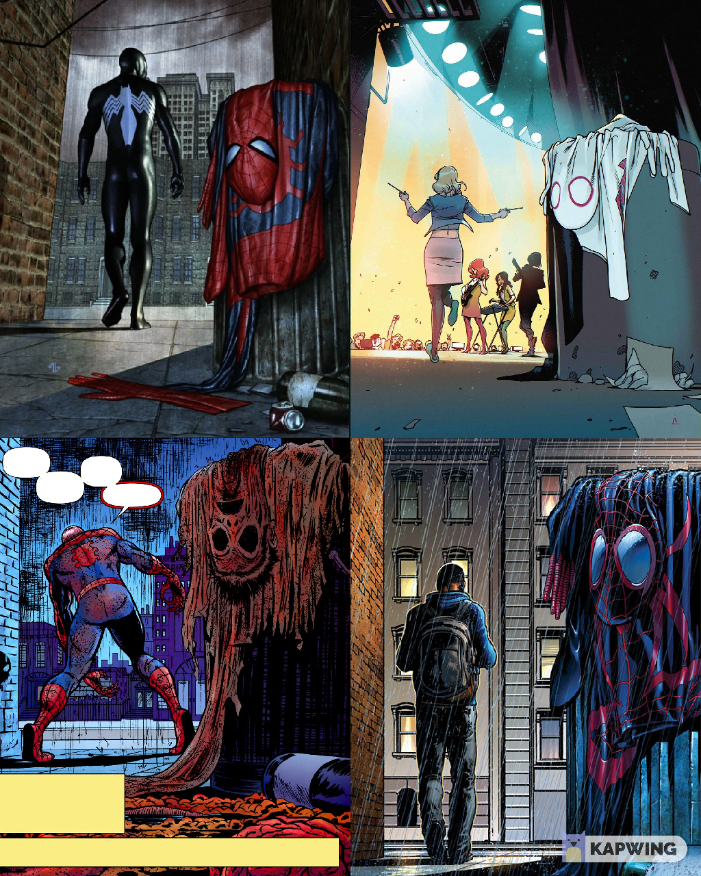 Why does every Spider person leave their suit in an open trash can