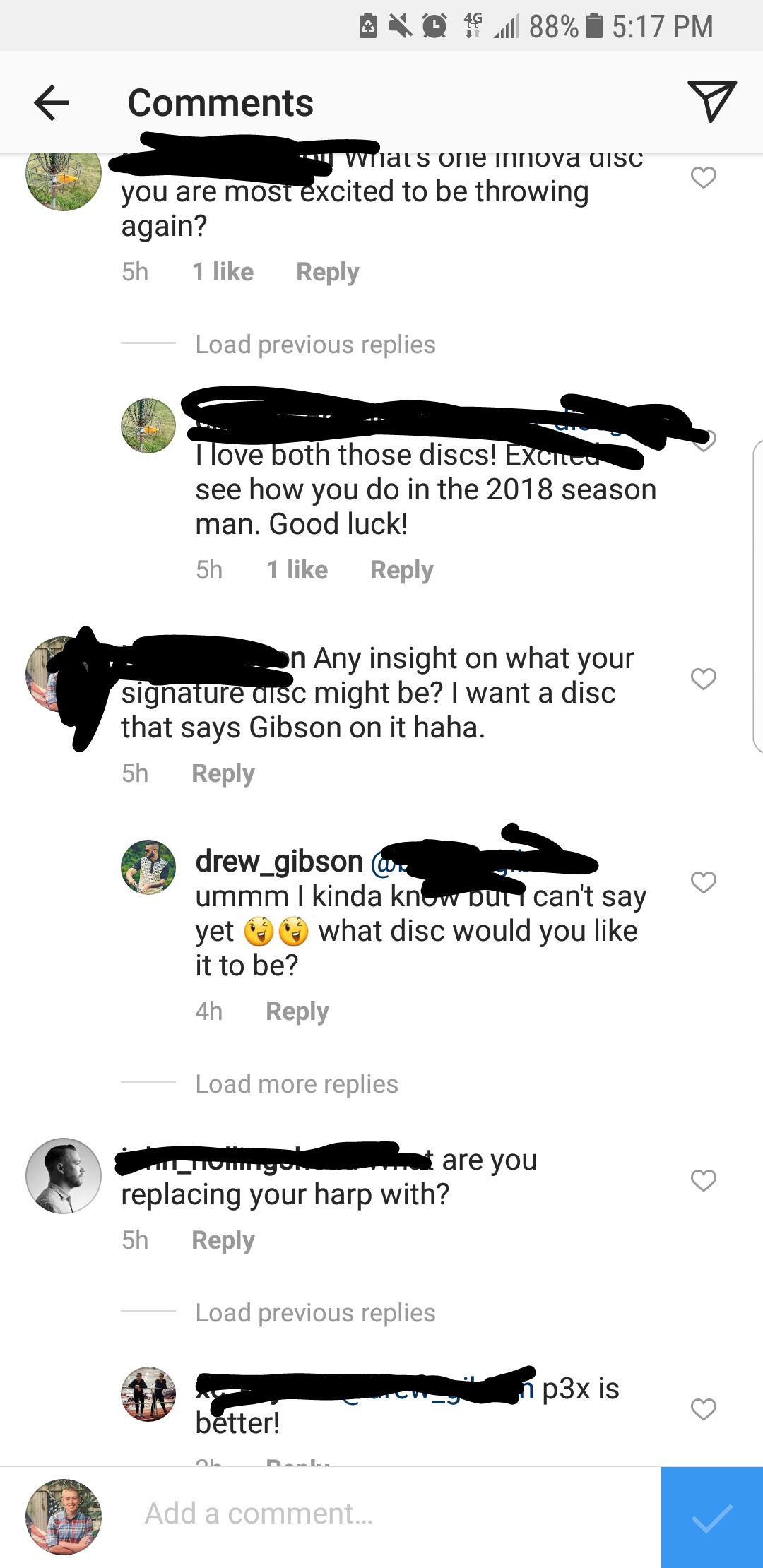 Confirmation of Drew Gibson getting a signature disc from Innova r
