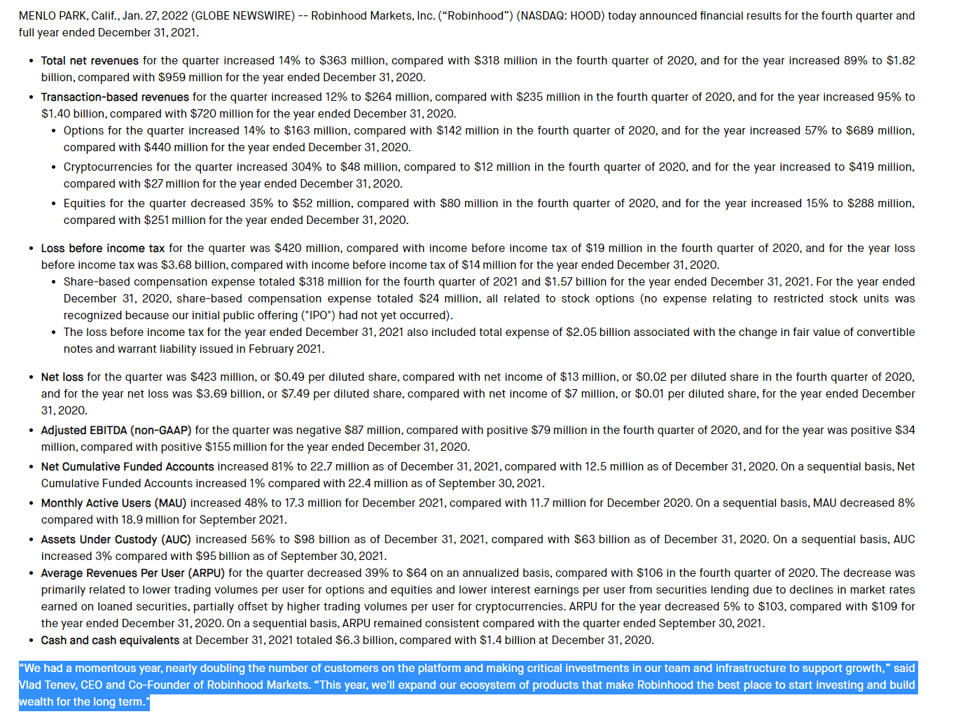 Ark's tiny buy for the day , 130,000 shares of HOOD 01/31