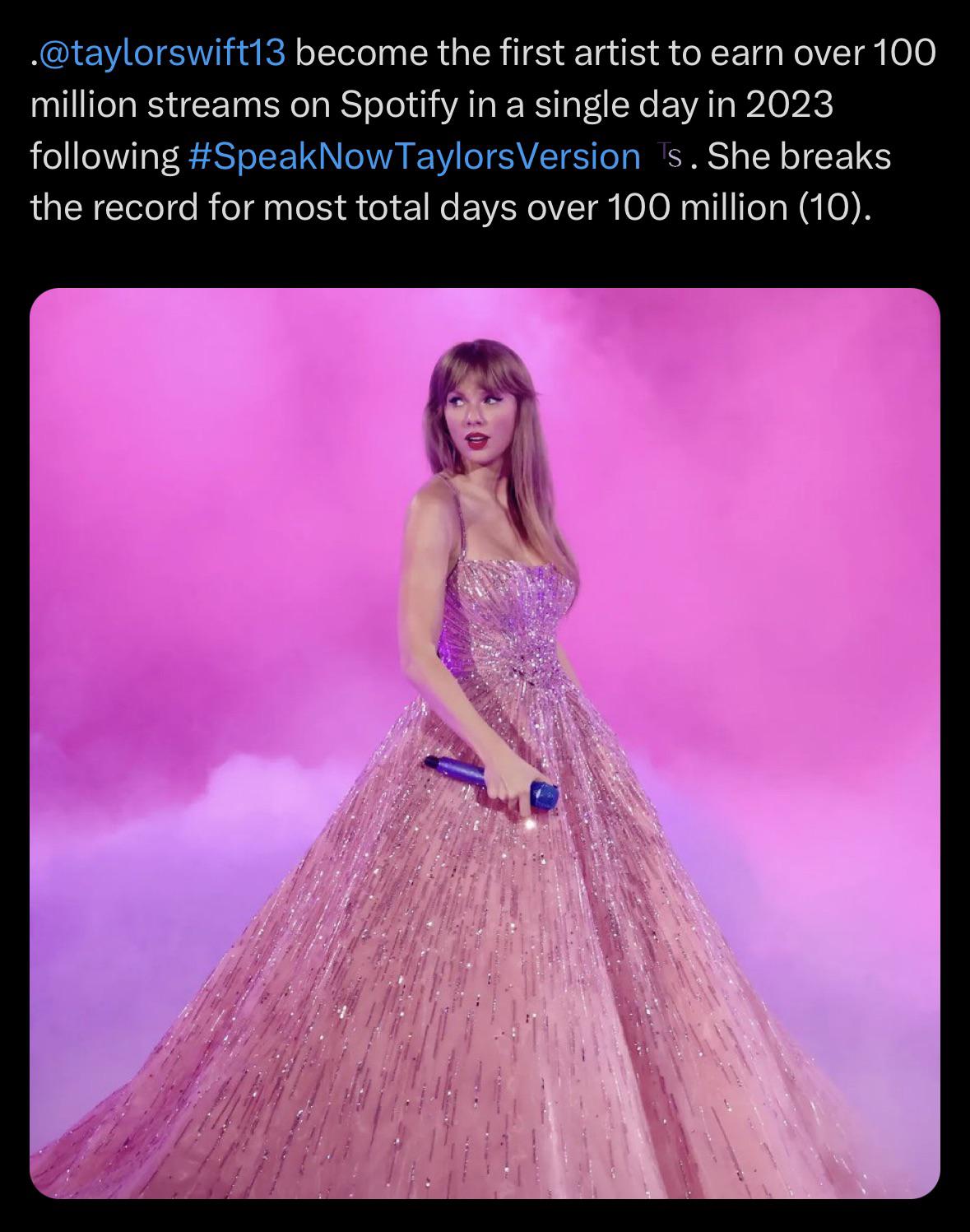 Taylor holds a new record by the first artist to earn over 100
