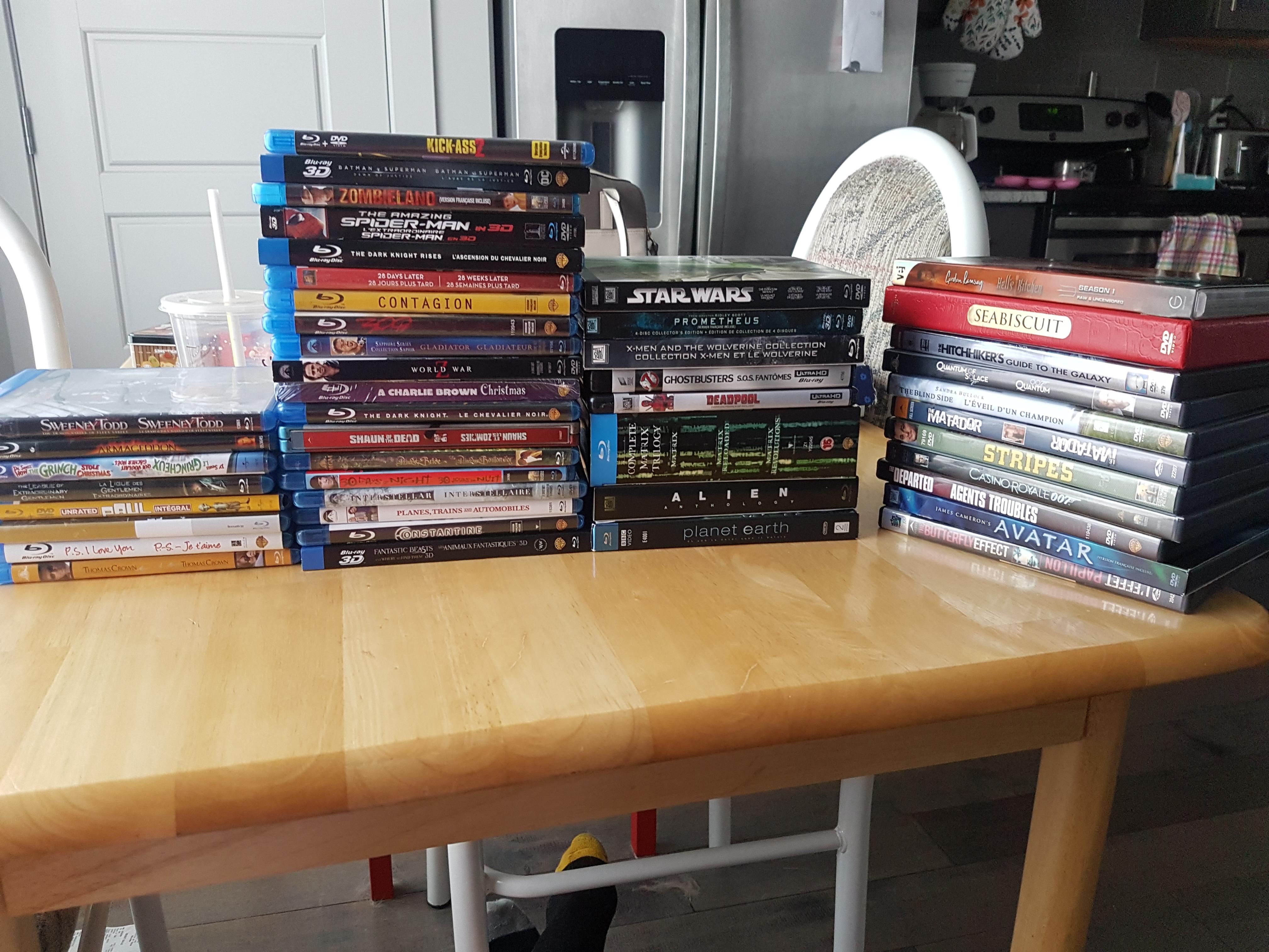 30 CAD at a garage sale for 46 different bluray movies. The Dvds were