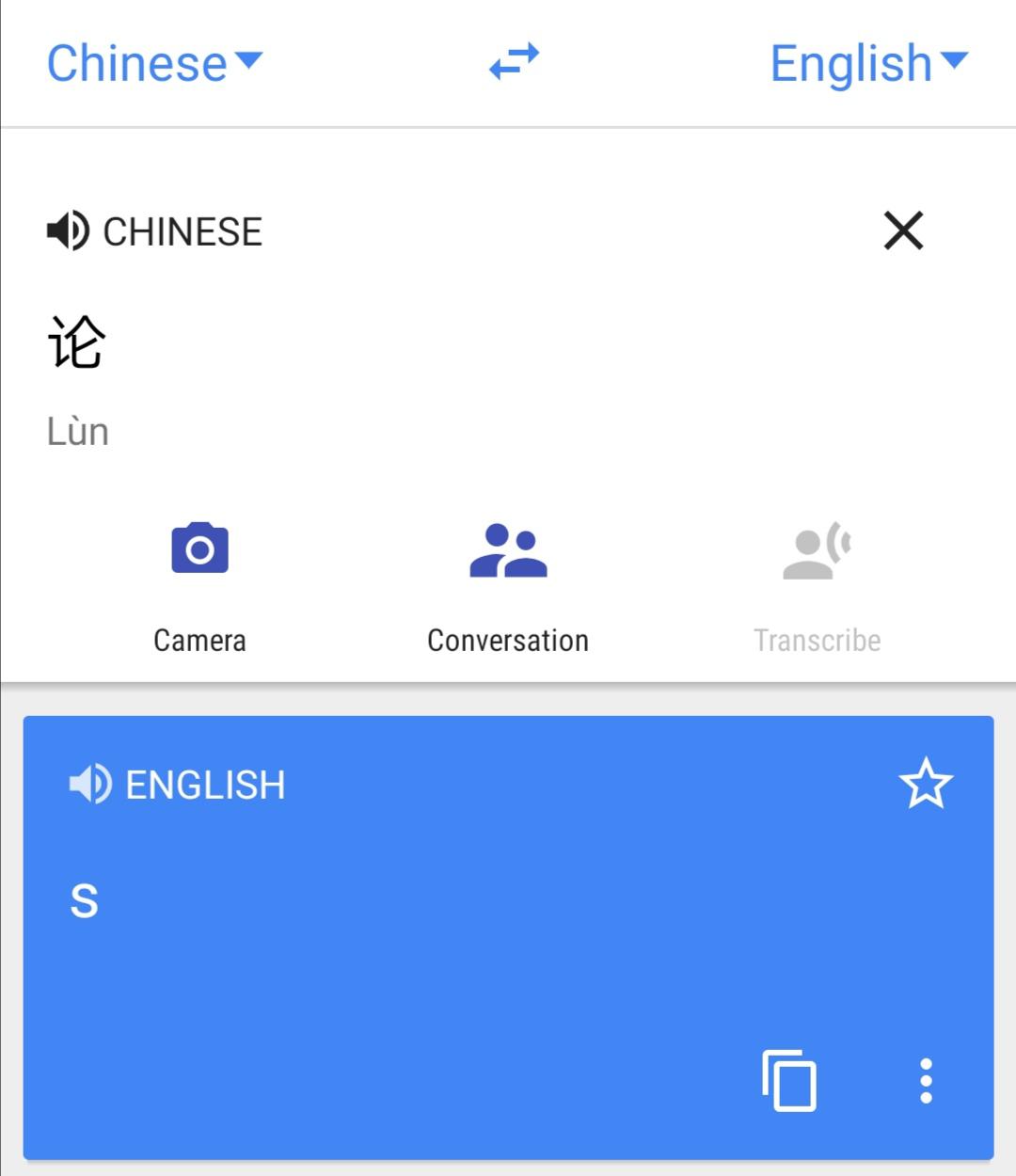 论(lùn) means discuss(v)/editorial(n). This is what Translate thinks