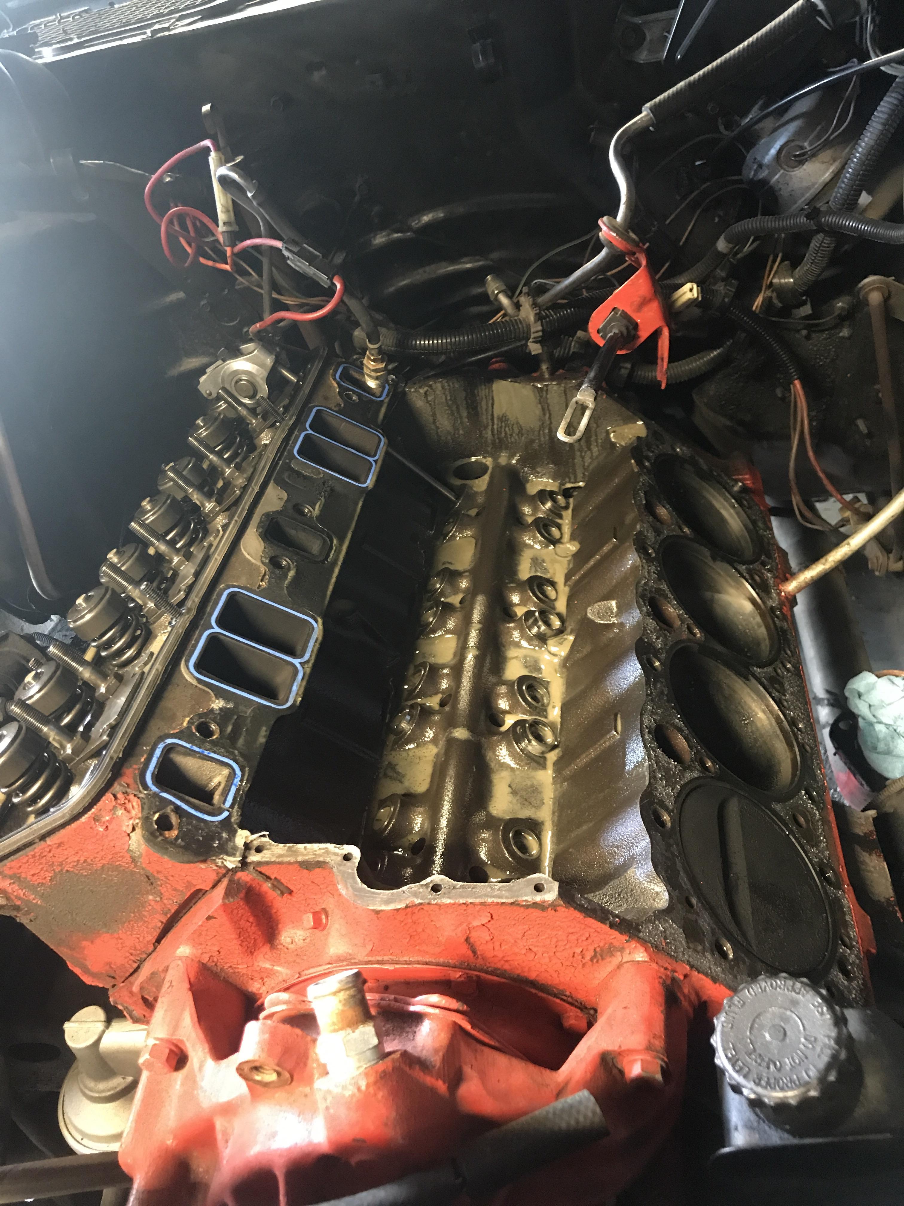 Buddy's small block blew a head gasket. Oil antifreeze and water