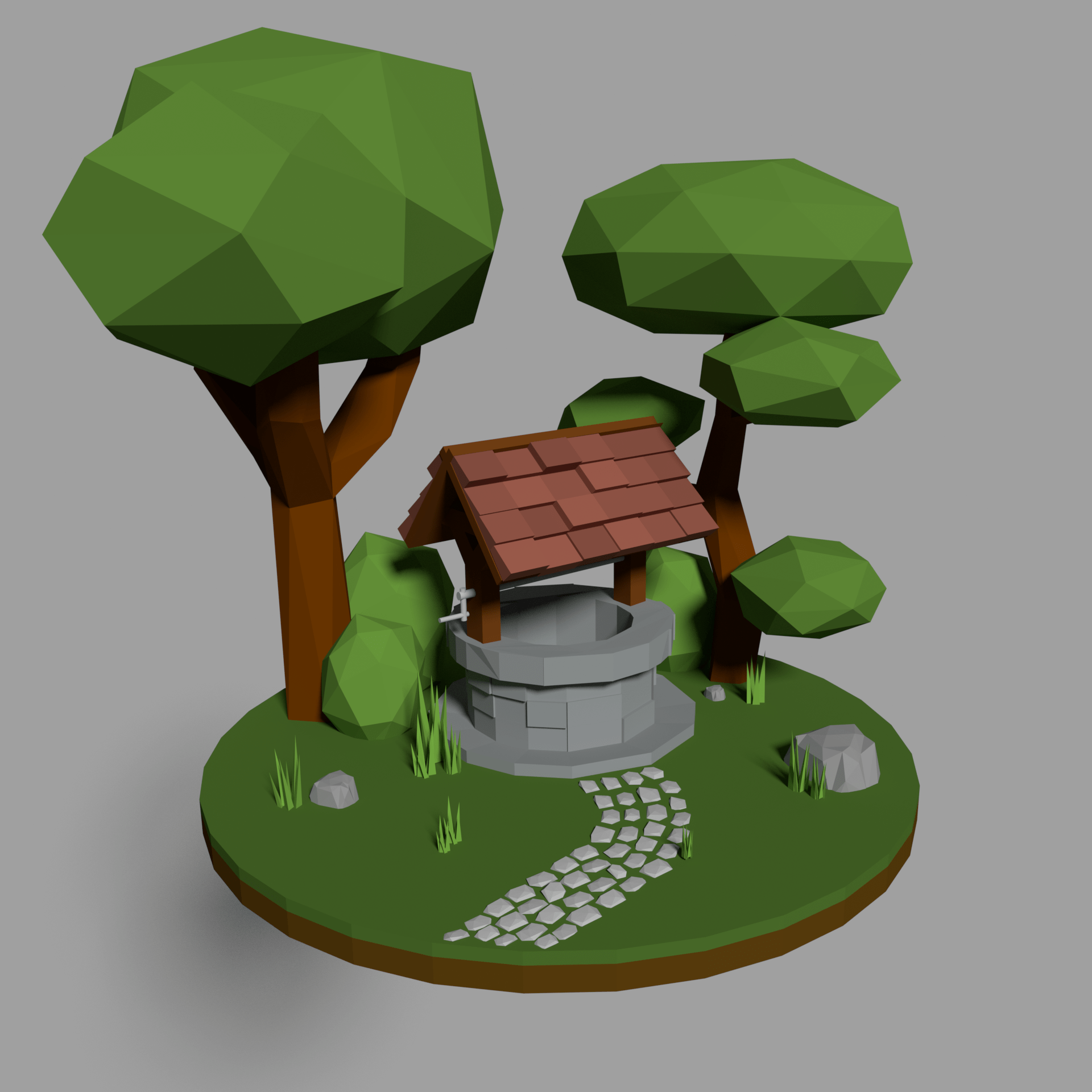 Low Poly Water Well Scene Blender_Wells