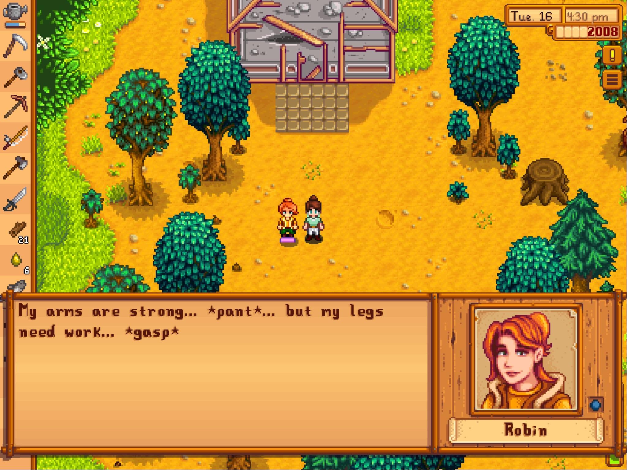 Robin I need that chicken coop and you’re working out? r/StardewValley