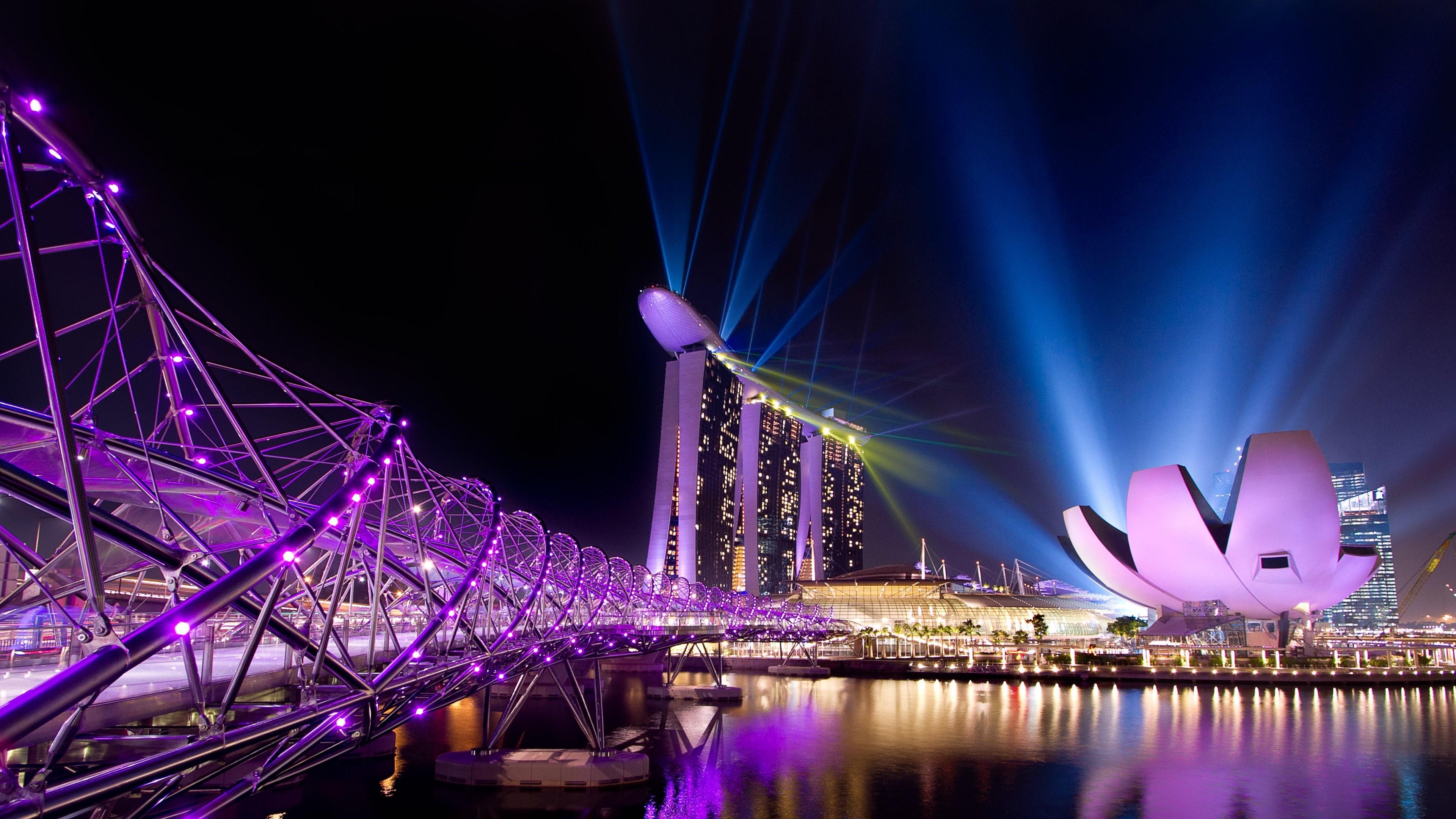 Helix Bridge And Marina Bay, Singapore [3840×2160] gogambar