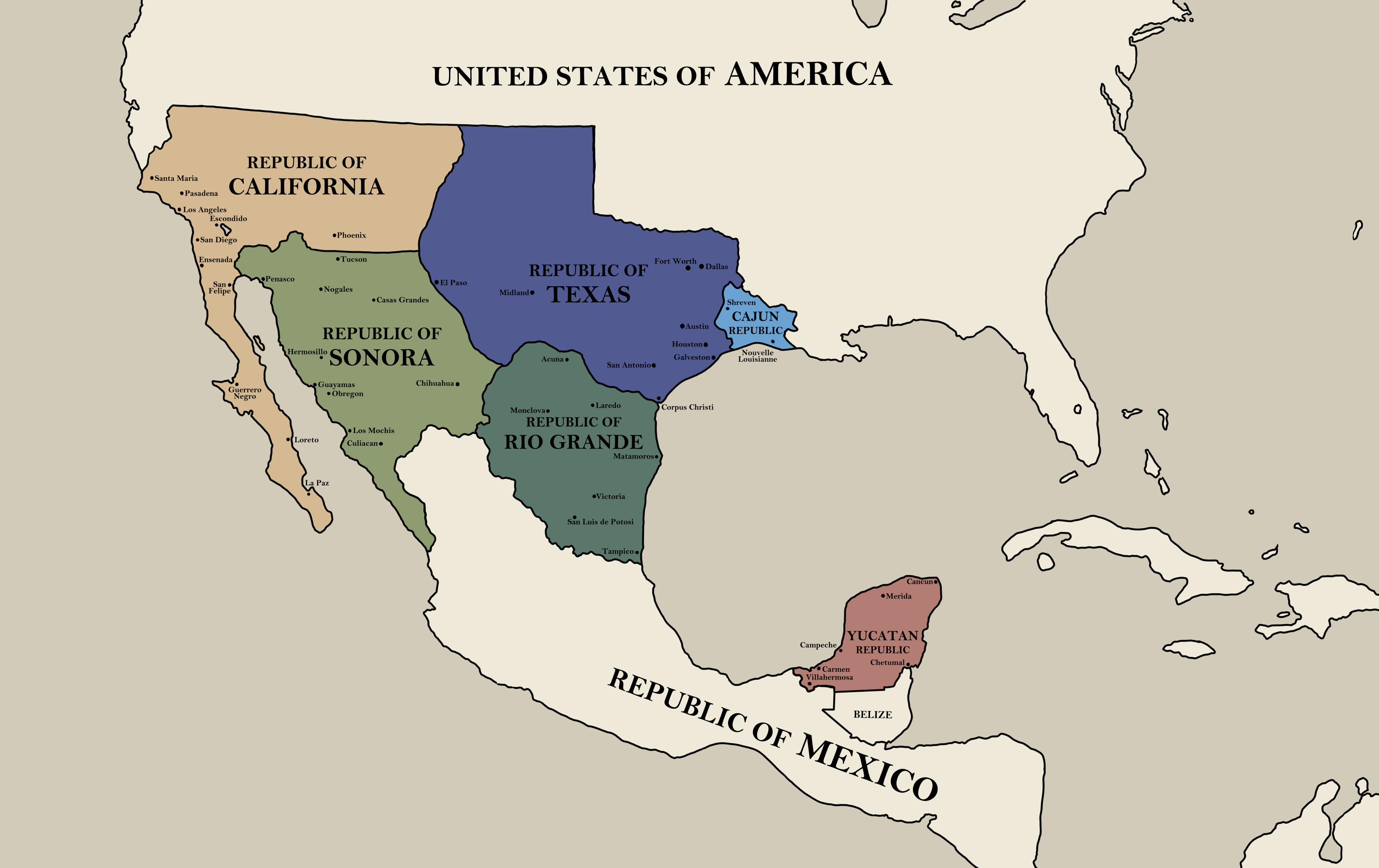 The AmeroMexican Republics, born from the collapse of the Mexican