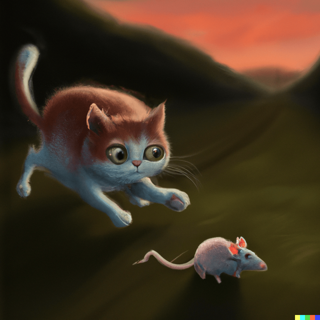 “A Big mouse chasing a little cat, digital art” (fail) r/dalle2