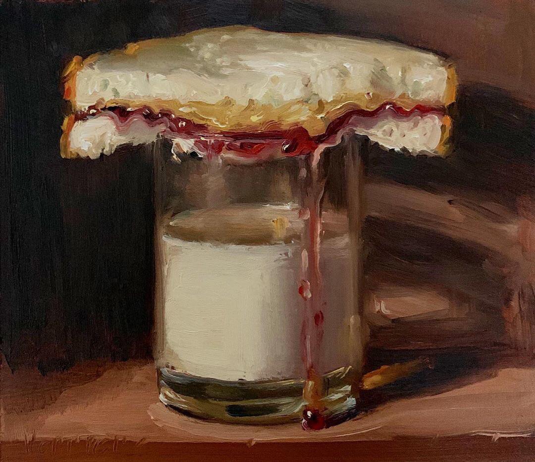 PBJ & Glass of milk, Noah Verrier, Oil, 2019 r/Art