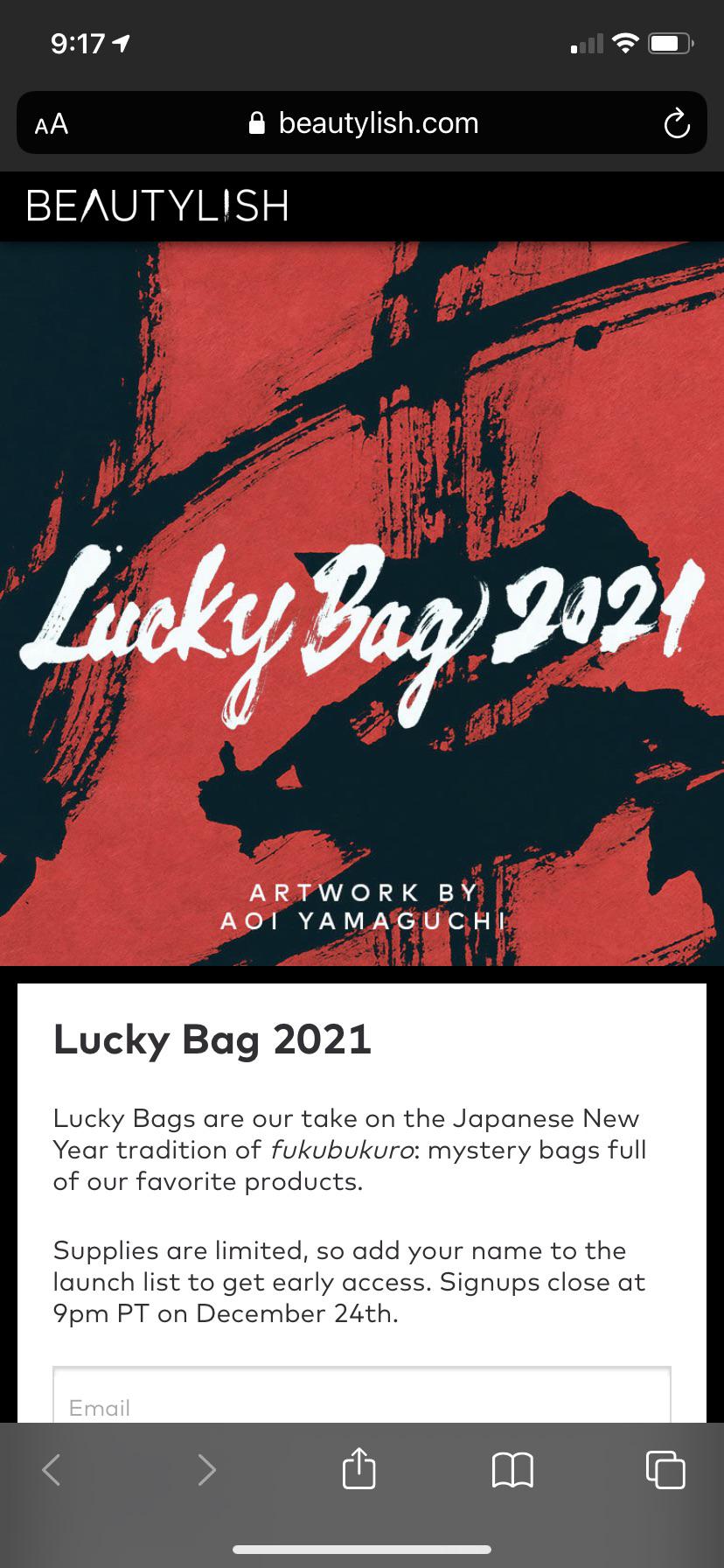Beautylish Lucky Bag 2021 early access signups open now and close at