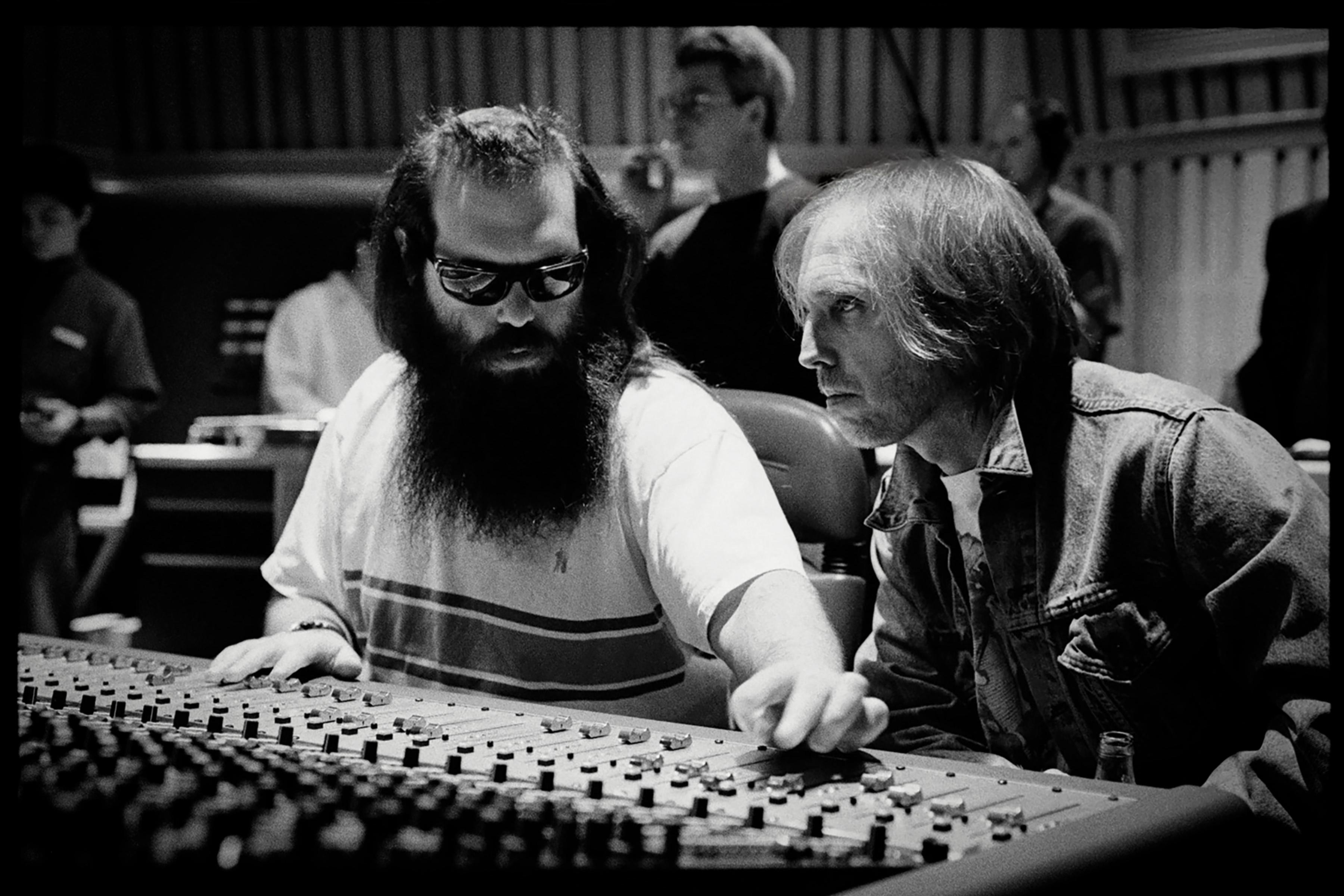 Tom Petty in the studio with producer Rick Rubin during sessions for