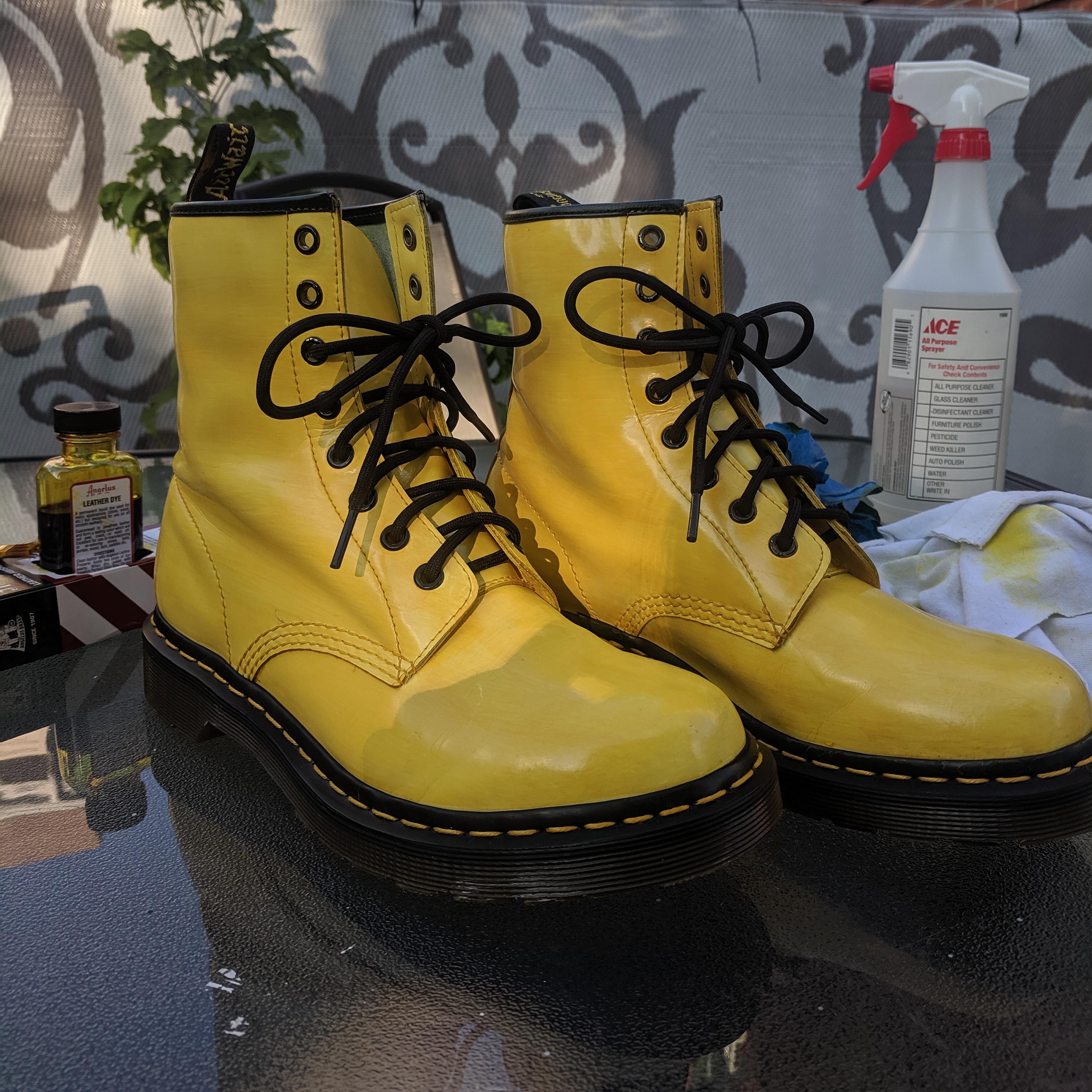 I dyed a pair of thrifted Doc Martens yellow! It was my first time