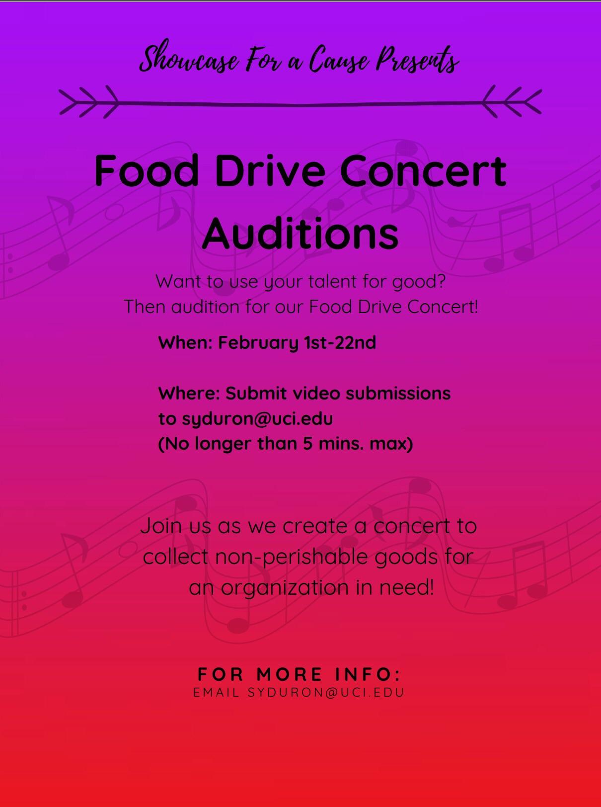 ‪Have you submitted your audition for the Food Drive