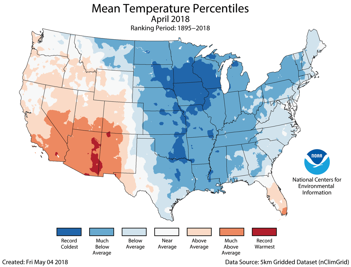 US Temperature Percentiles April 2018 MapPorn