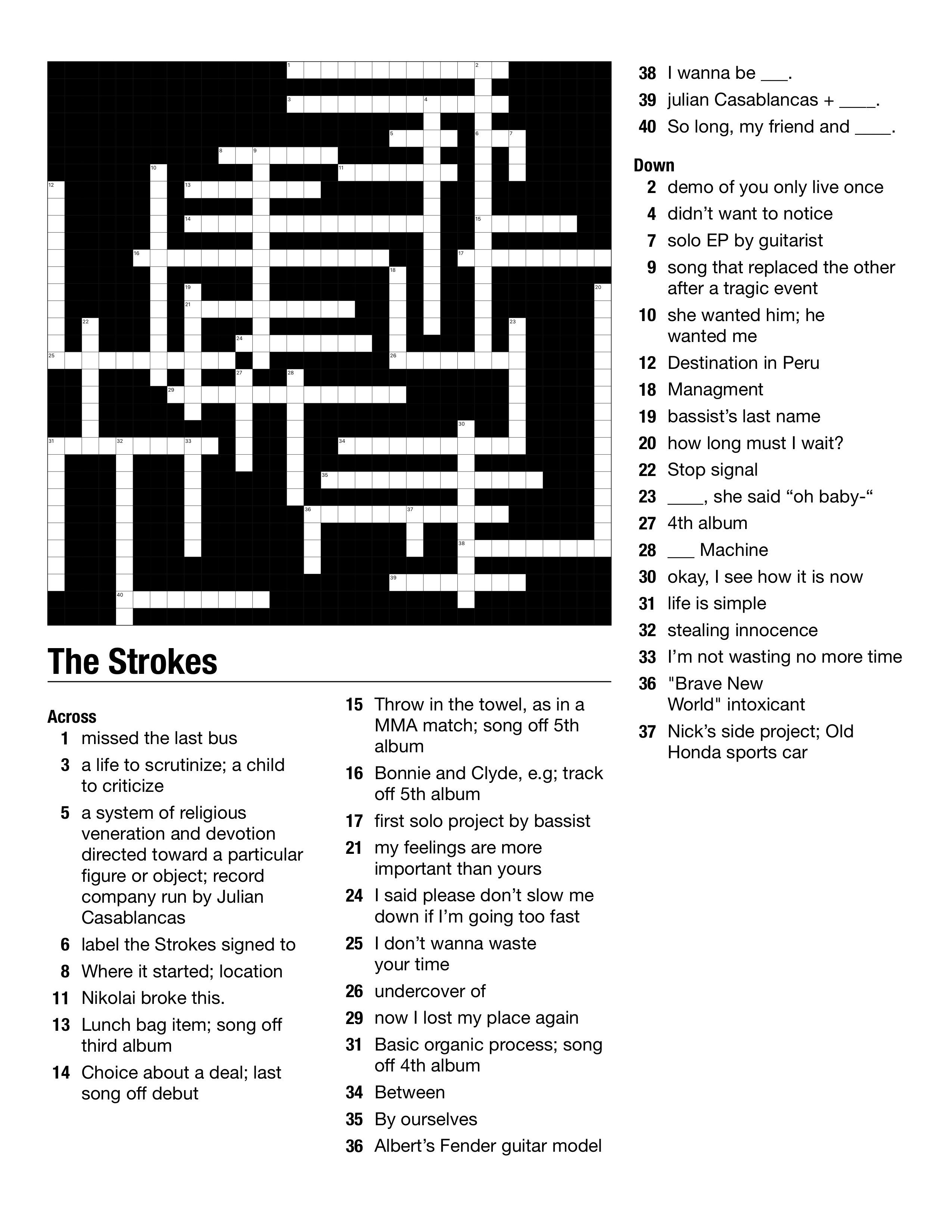 Can you solve this? The Strokes Crossword Puzzle r/TheStrokes