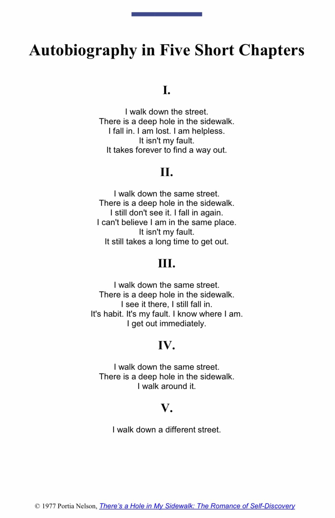 Autobiography in Five Short Chapters r/SMARTRecovery