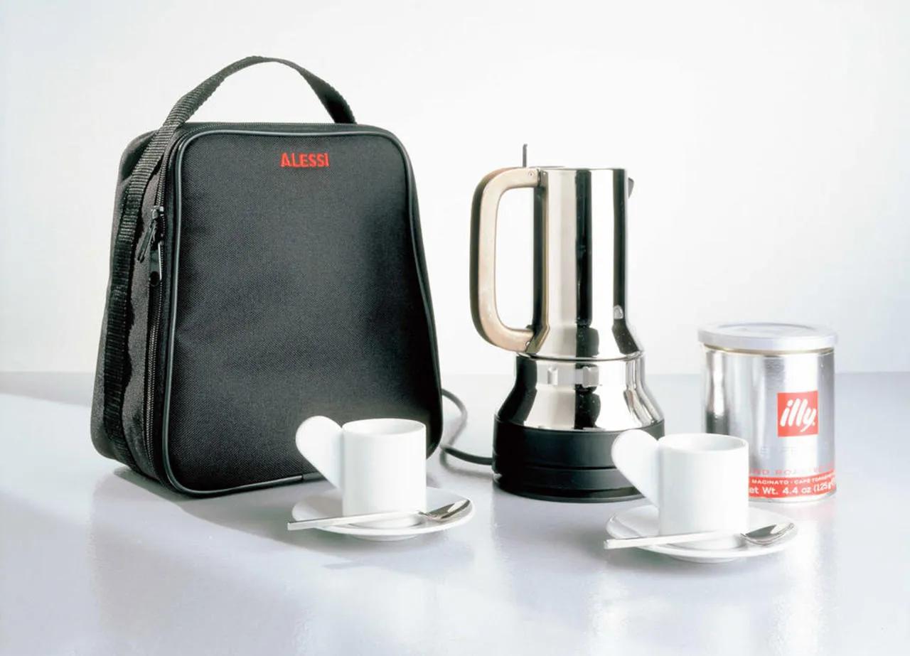 Alessi RS07 electric moka pot and travel set by Richard Sapper from
