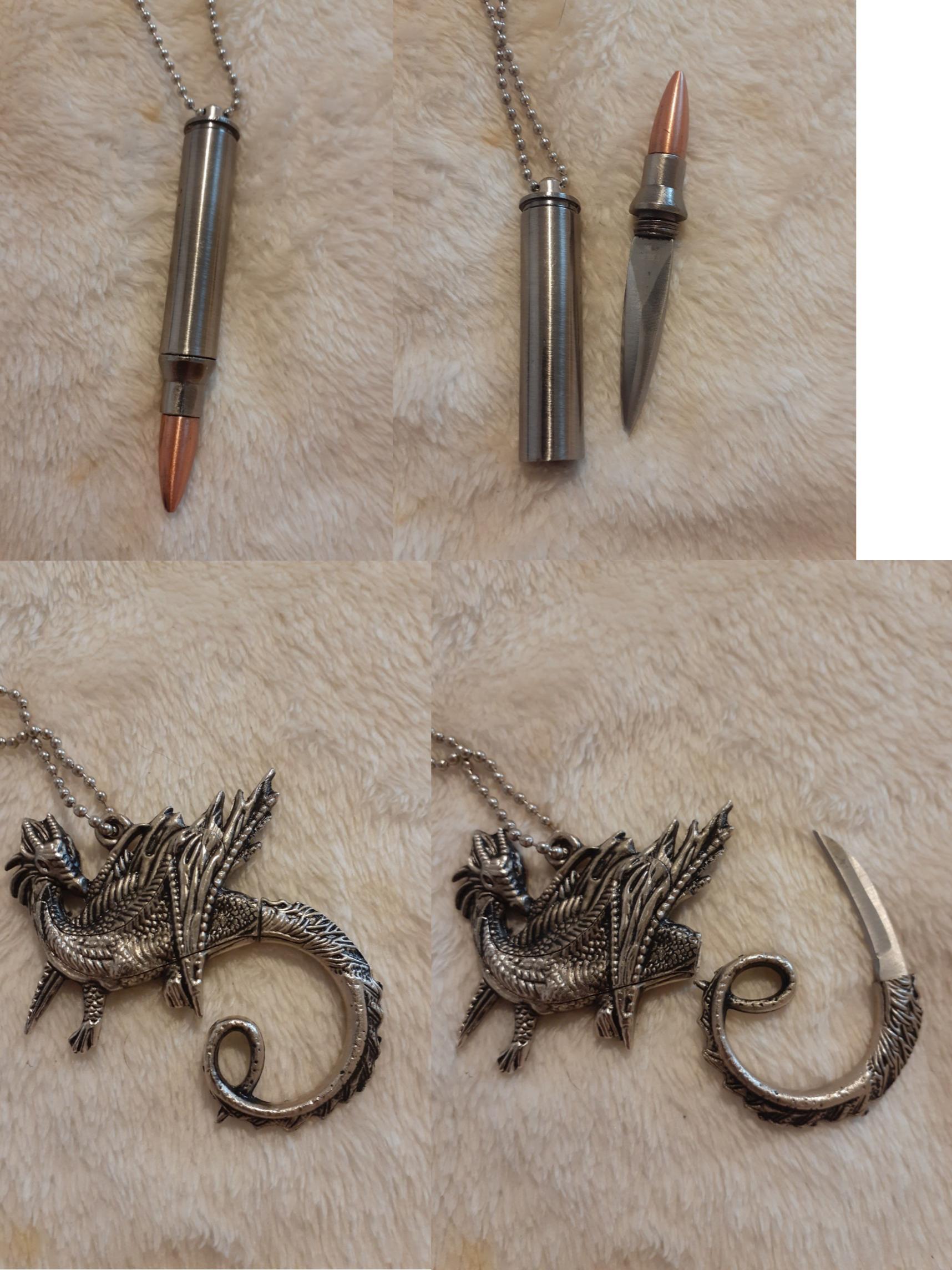 Hidden knife necklaces pretty dull but looks super cool, these are the