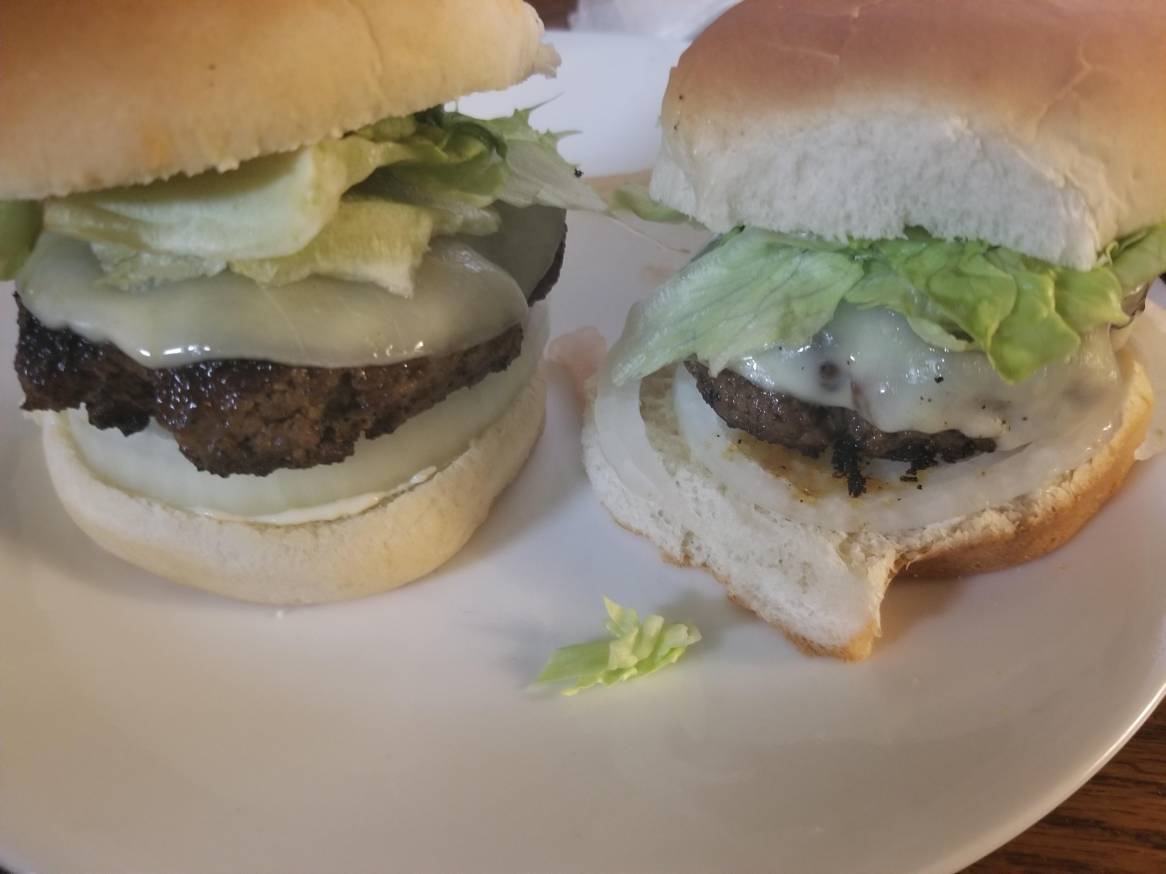 [I made] hamburgers. Beef, provolone cheese, lettuce and onion. r