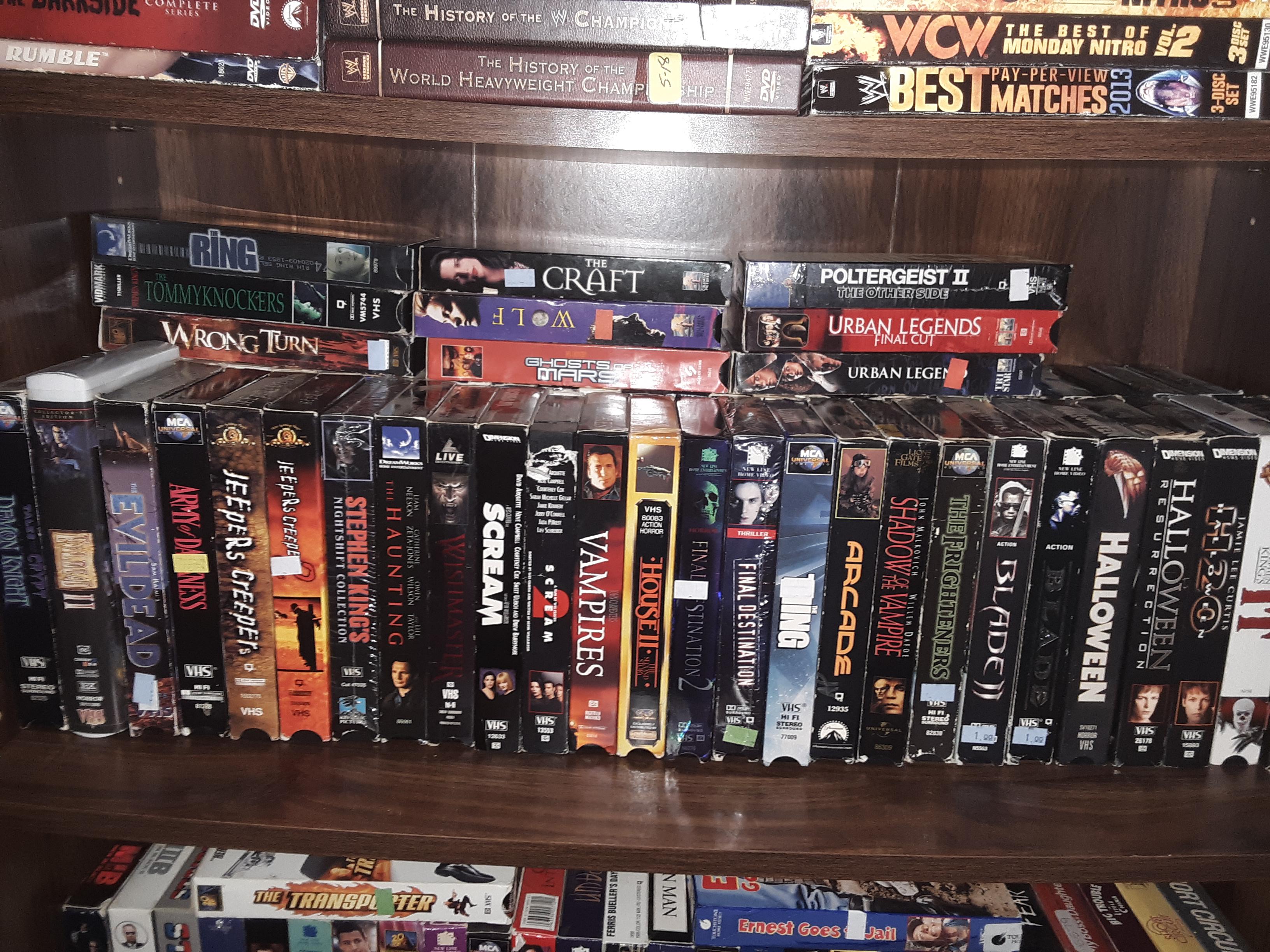 Most of my horror tapes. Ready for Halloween! r/VHS