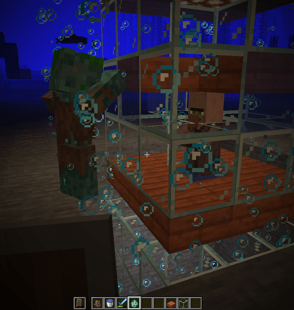 Any suggestion for what block to use for drowned to see villager? Glass